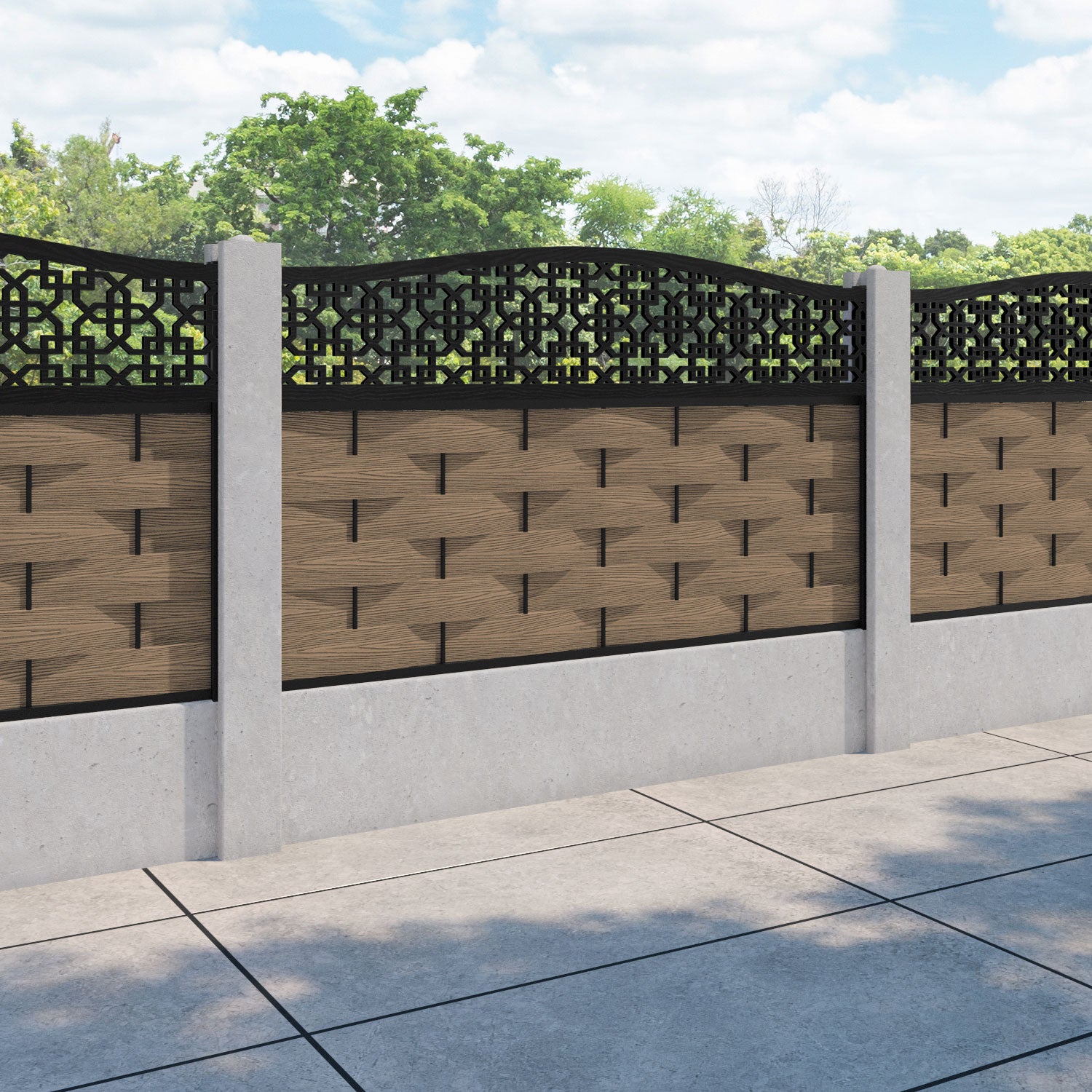 Ripple Zaria Curved Top Fence Panel - Teak - for existing concrete posts