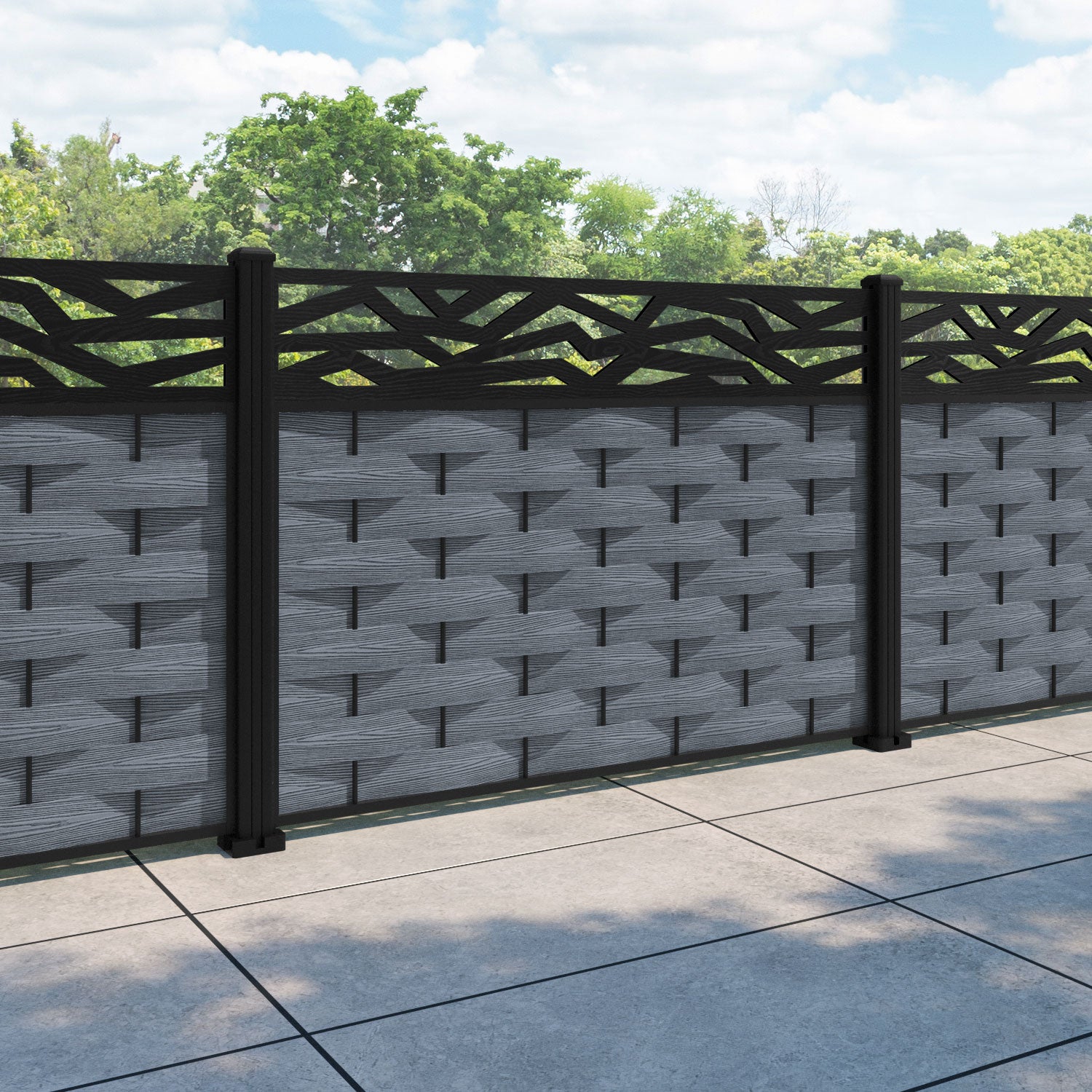 Ripple Zenith Fence Panel - Anthracite - with our aluminium posts