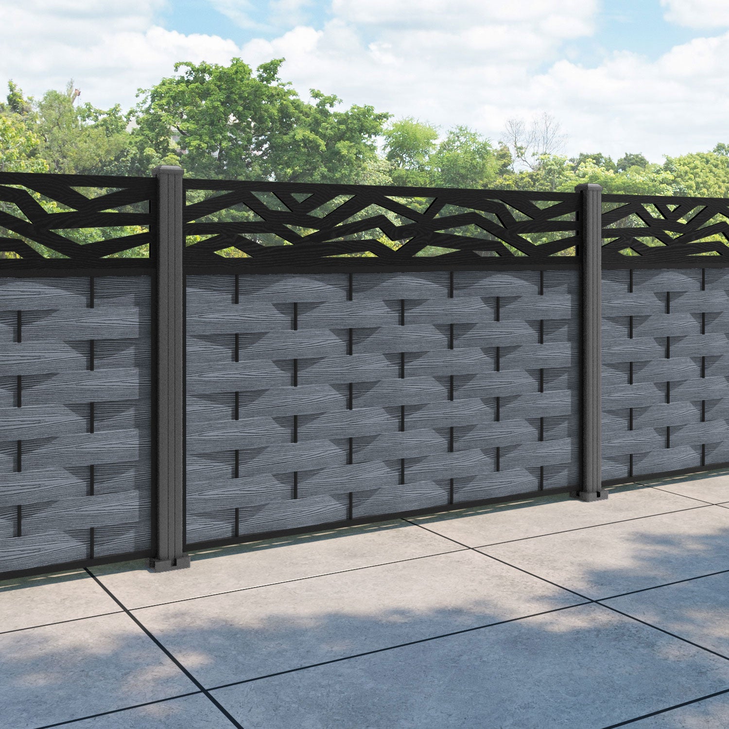 Ripple Zenith Fence Panel - Anthracite - with our aluminium posts