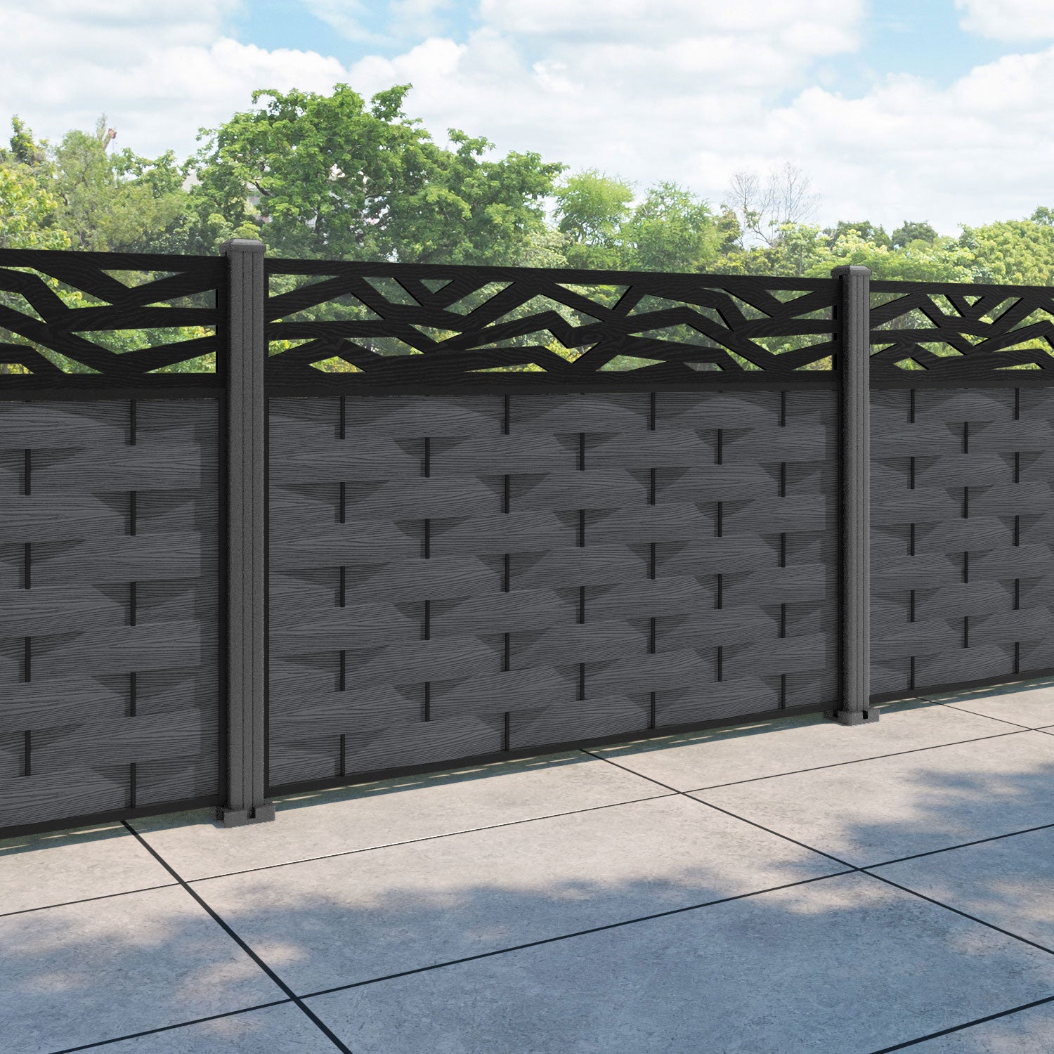 Ripple Zenith Fence Panel - Dark Grey - with our aluminium posts