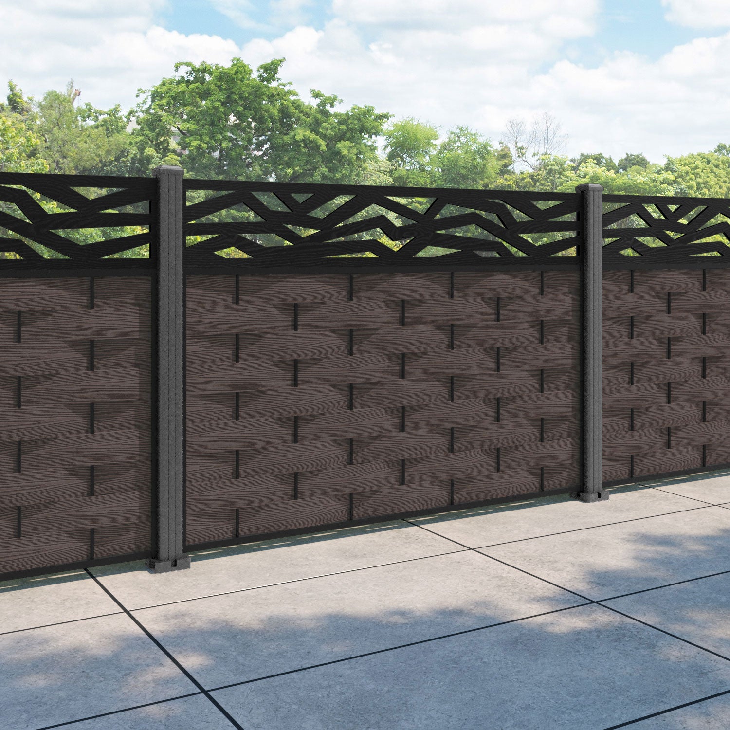 Ripple Zenith Fence Panel - Mid Brown - with our aluminium posts