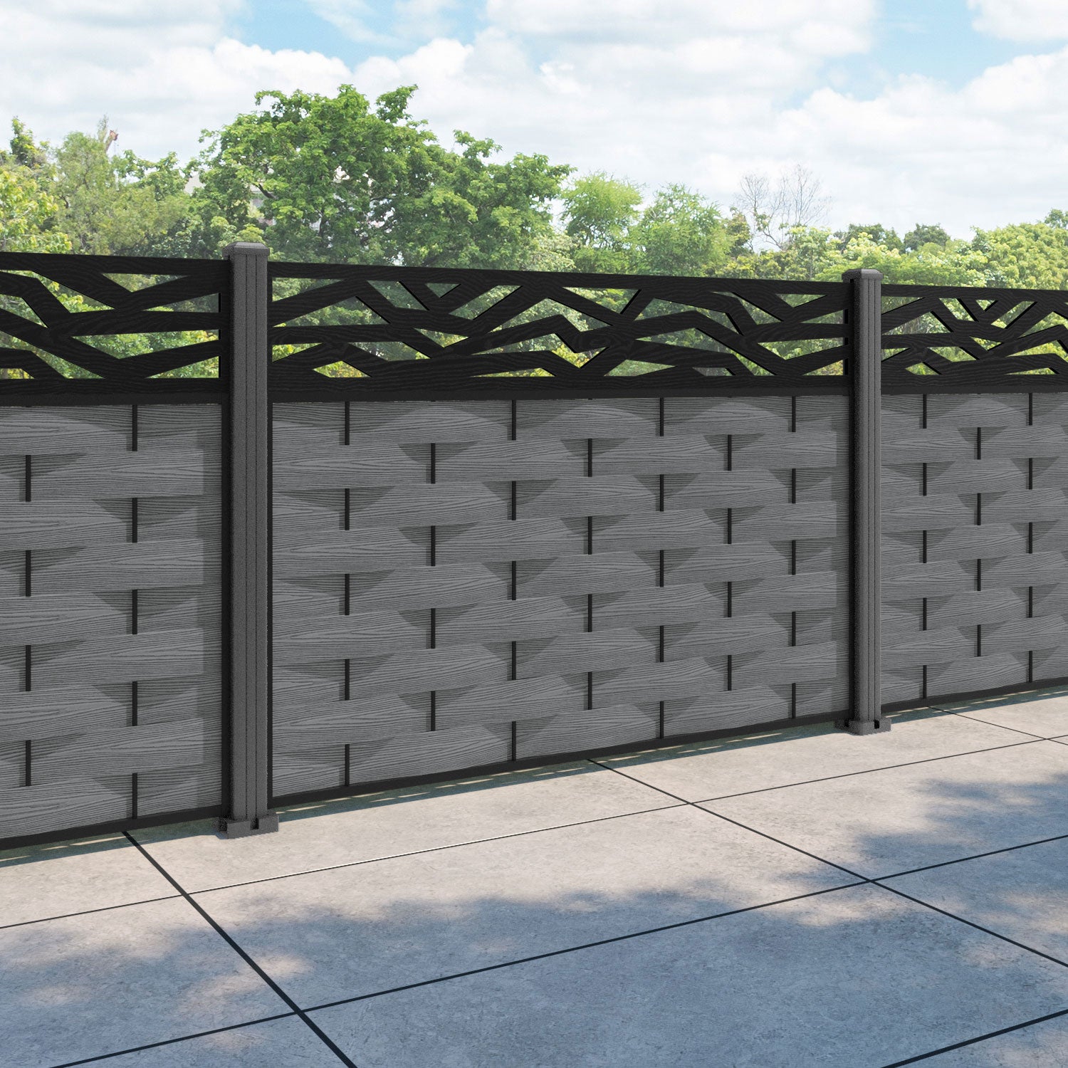 Ripple Zenith Fence Panel - Mid Grey - with our aluminium posts