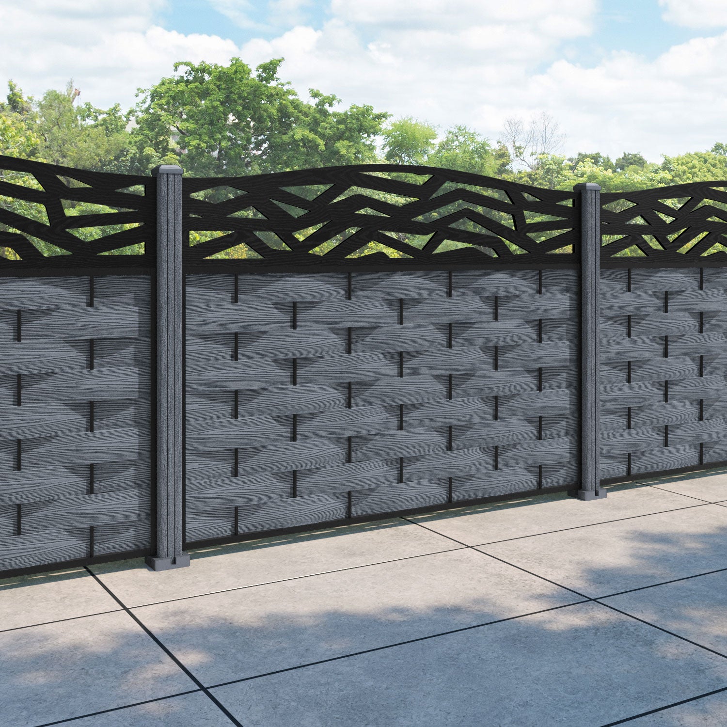 Ripple Zenith Curved Top Fence Panel - Anthracite - with our composite posts