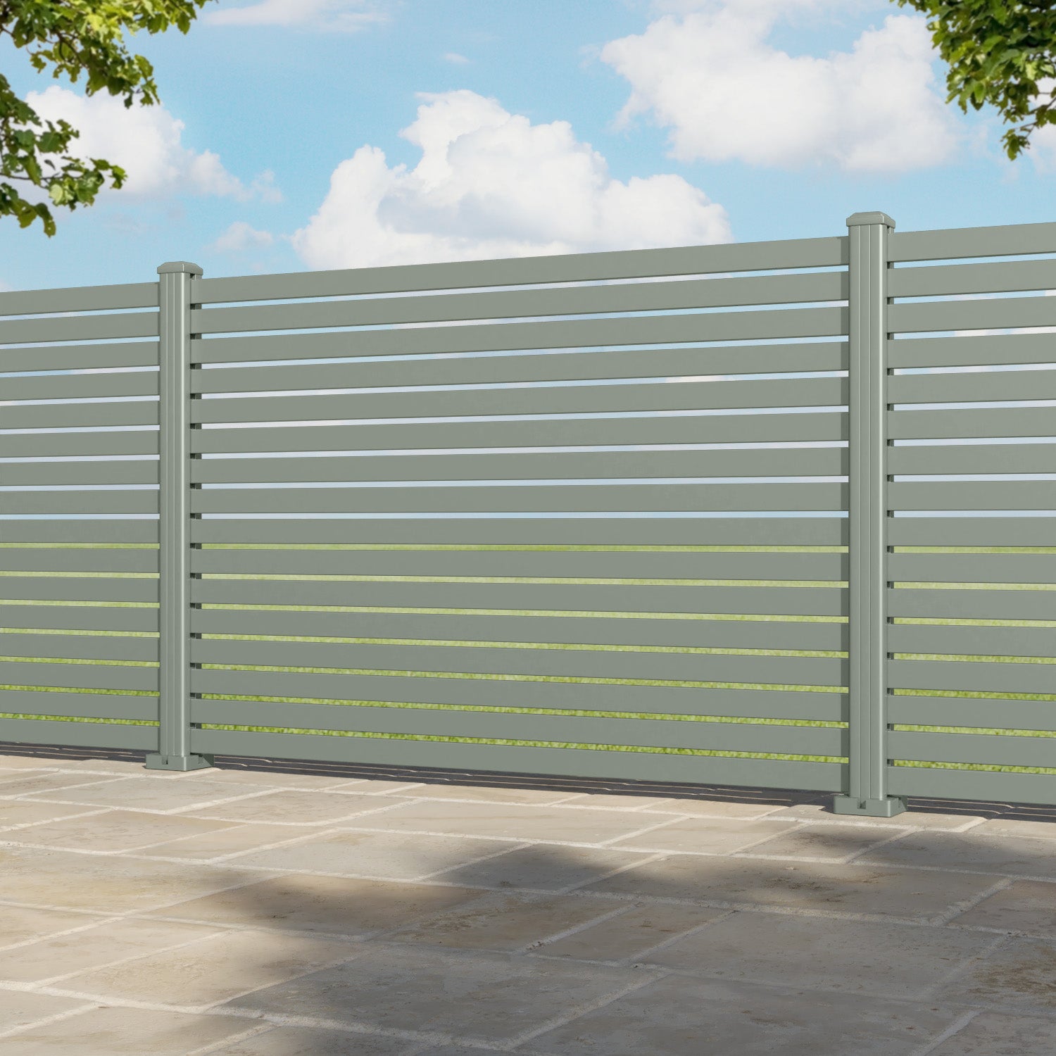 Aria Aluminium Fence Panel - Sage - with our aluminium posts