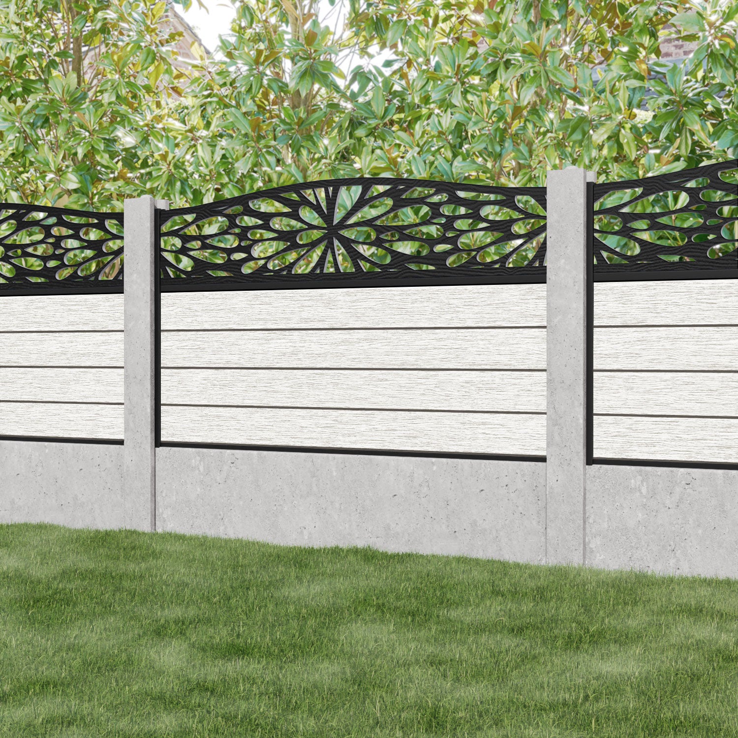 Fusion Blossom Curved Top Fence Panel - Light Stone - for existing concrete posts