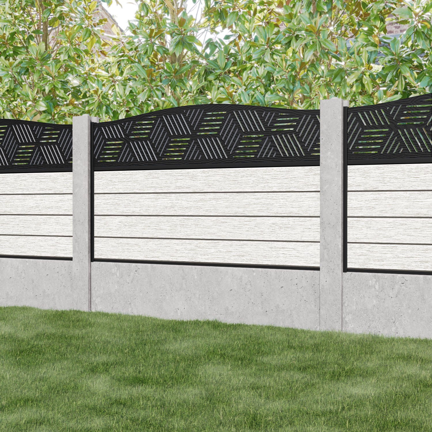 Fusion Cubed Curved Top Fence Panel - Light Stone - for existing concrete posts