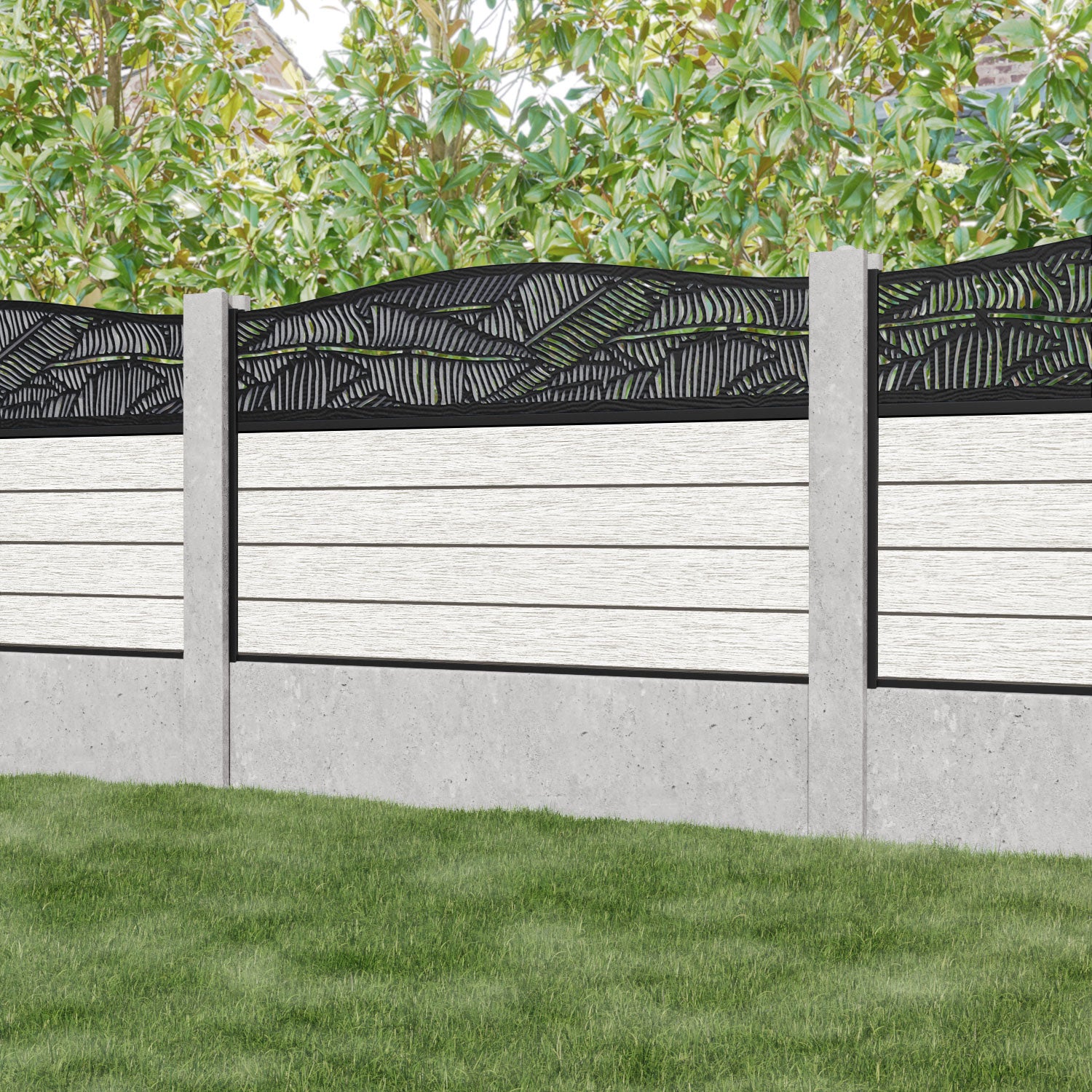 Fusion Feather Curved Top Fence Panel - Light Stone - for existing concrete posts