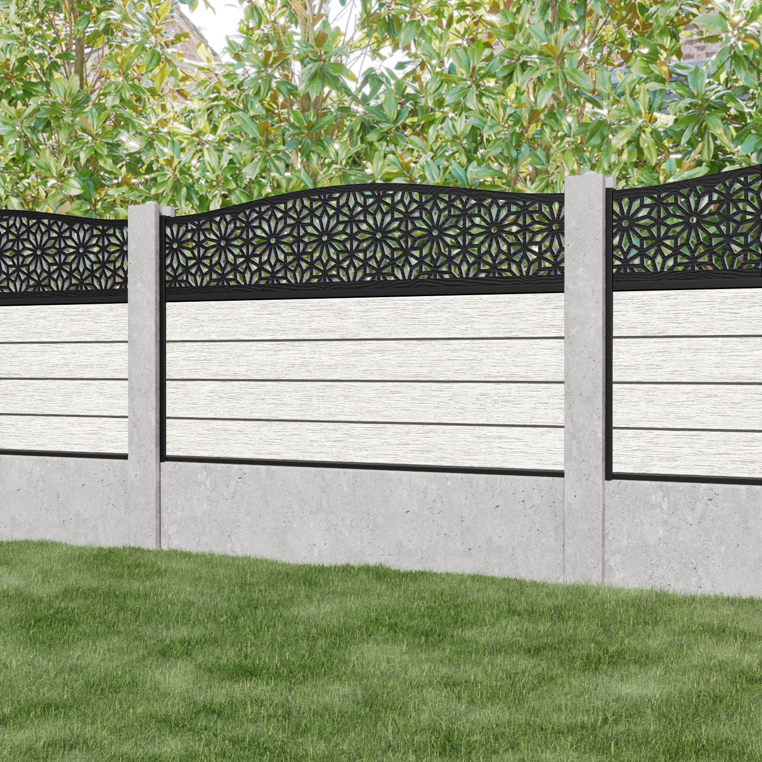 Fusion Narwa Curved Top Fence Panel - Light Stone - for existing concrete posts