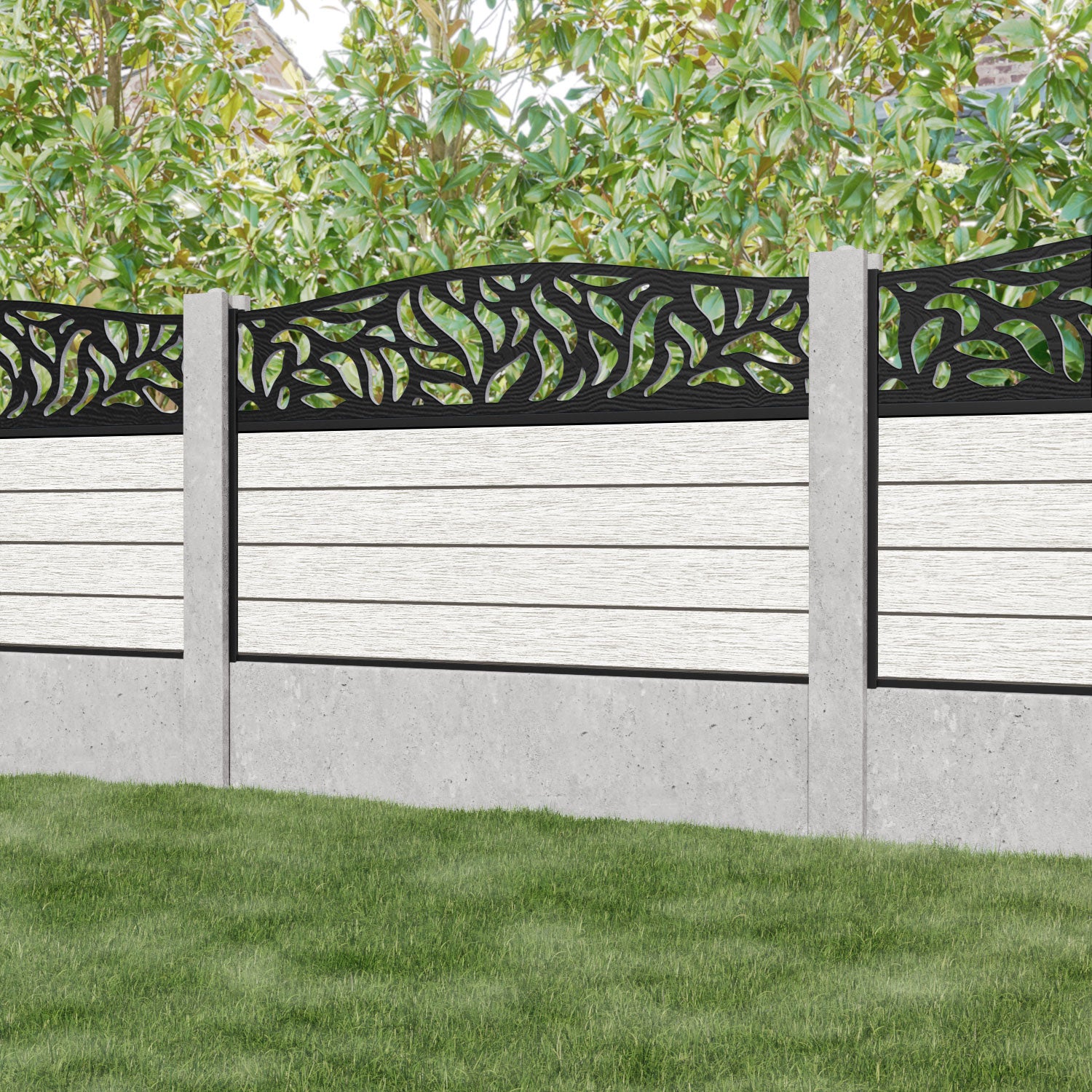 Fusion Plume Curved Top Fence Panel - Light Stone - for existing concrete posts
