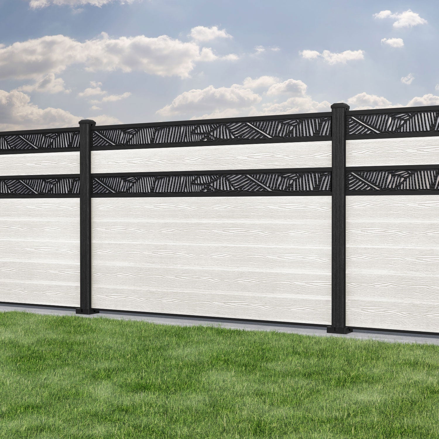Classic Feather Split Screen Fence Panel - Light Stone - with our composite posts
