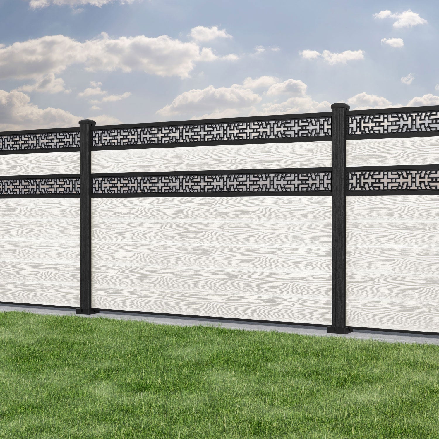 Classic Kumo Split Screen Fence Panel - Light Stone - with our composite posts