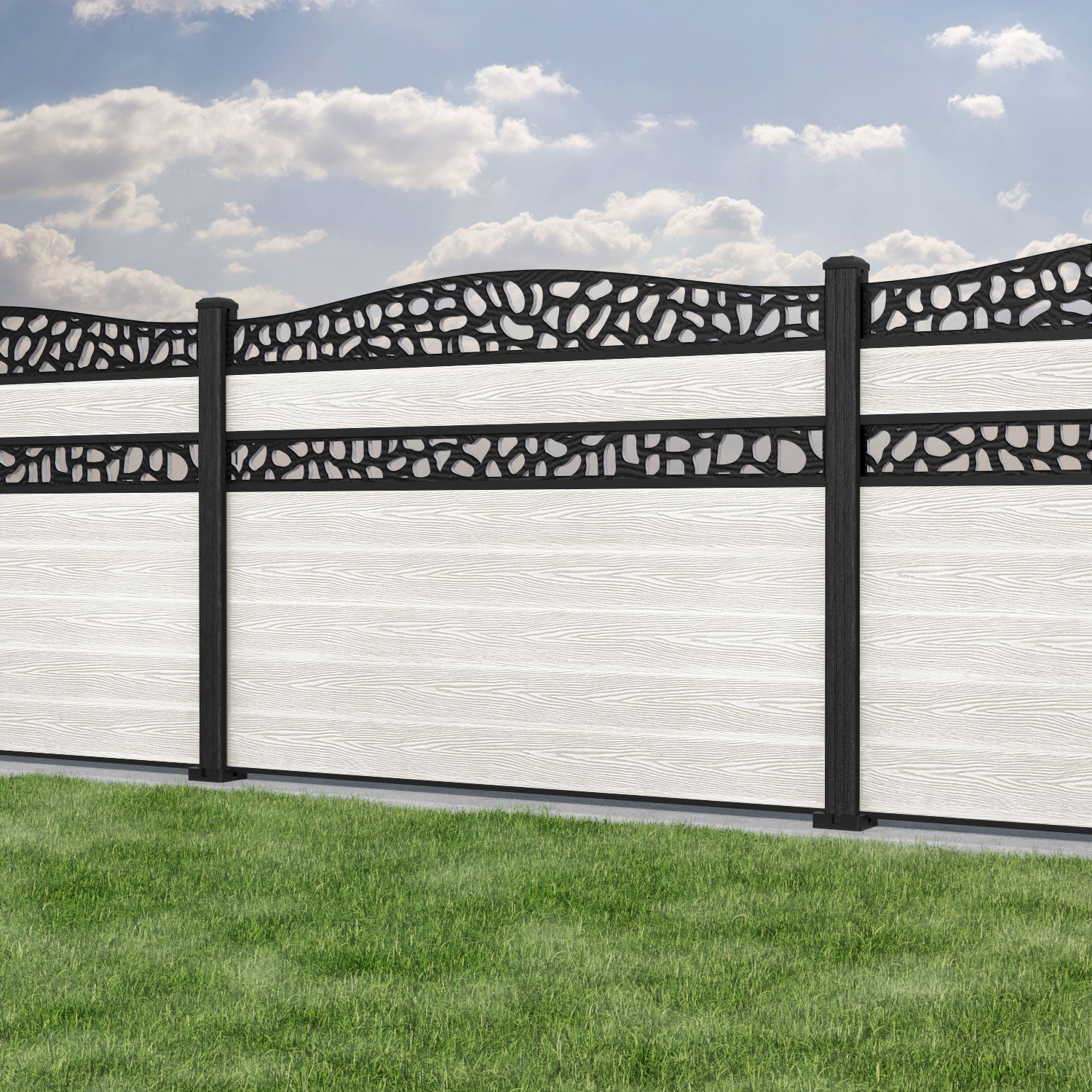 Classic Pebble Curved Top Split Screen Fence Panel - Light Stone - with our composite posts