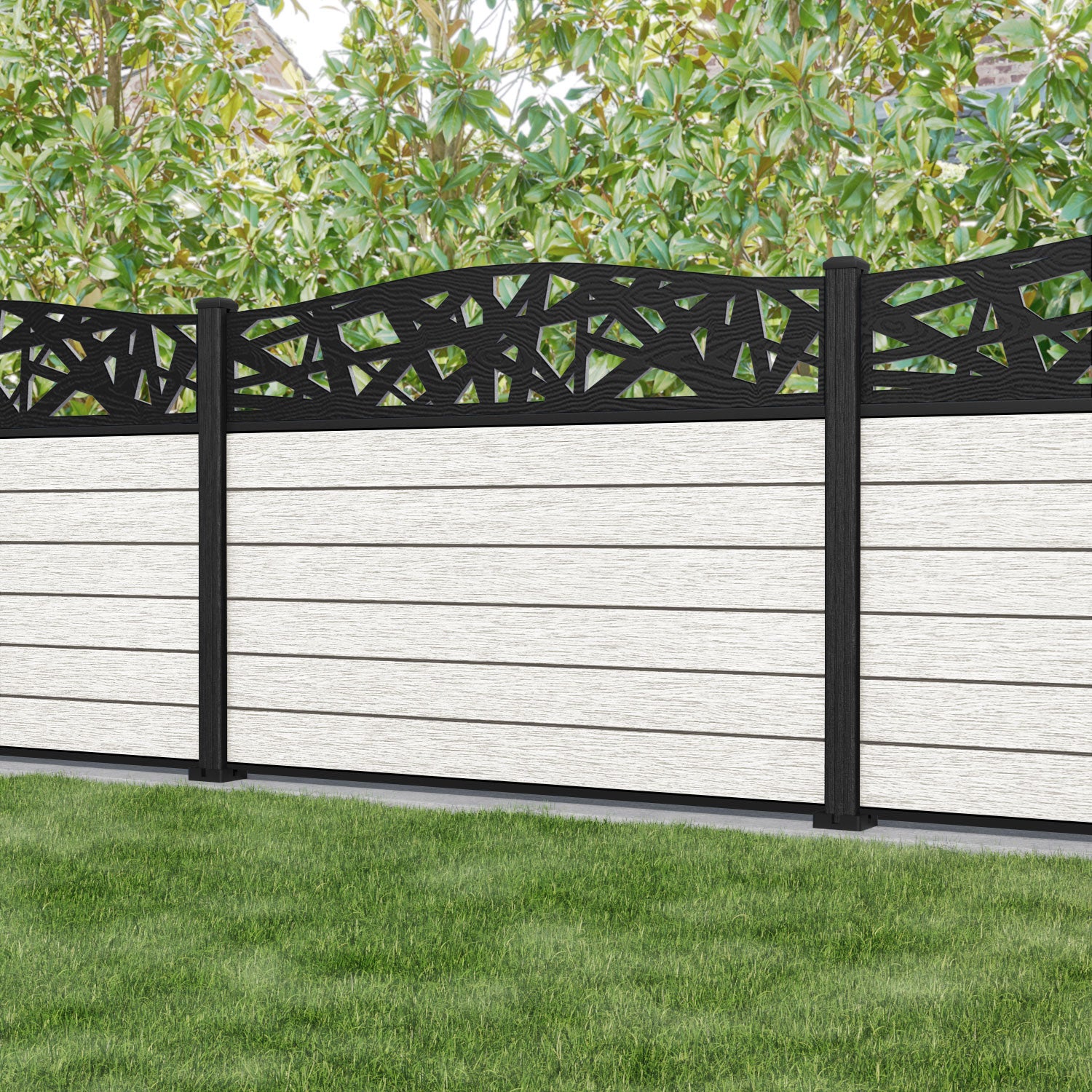 Fusion Prism Curved Top Fence Panel - Light Stone - with our composite posts