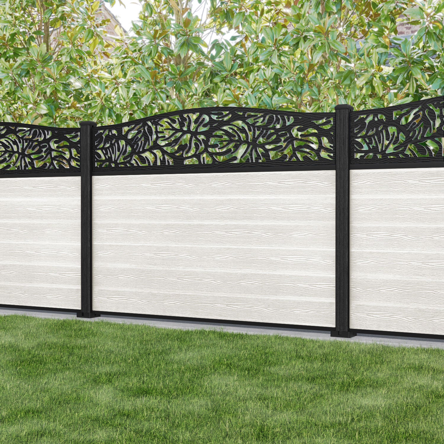 Classic Botanic Curved Top Fence Panel - Light Stone - with our composite posts