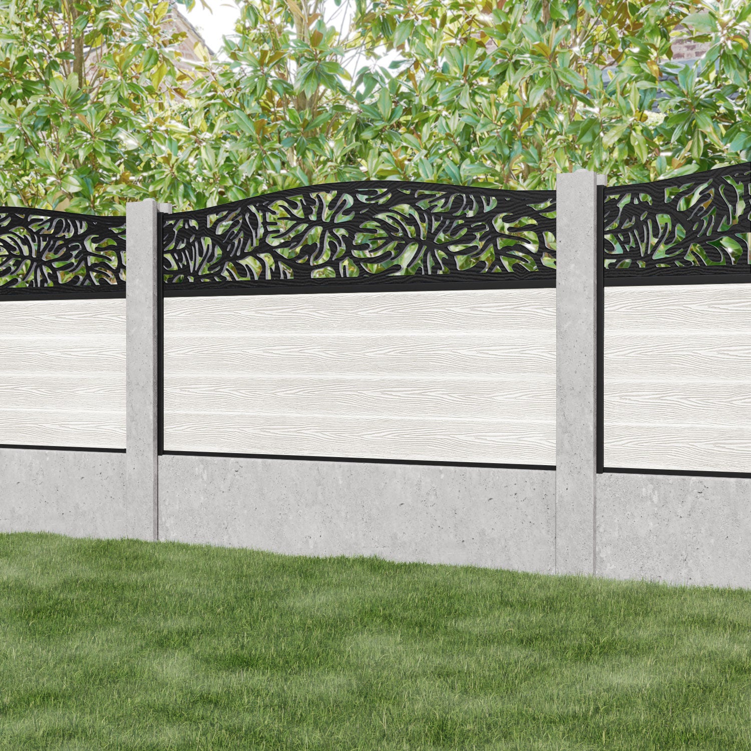 Fusion Botanic Curved Top Fence Panel - Light Stone - for existing concrete posts