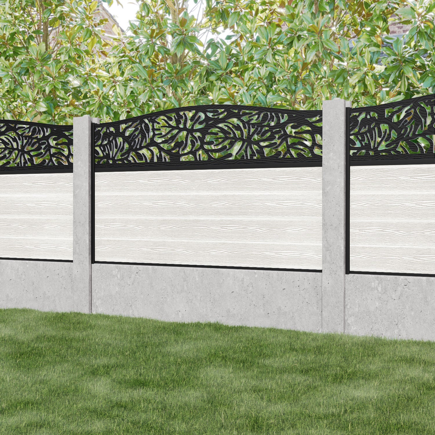 Classic Botanic Curved Top Fence Panel - Light Stone - for existing concrete posts