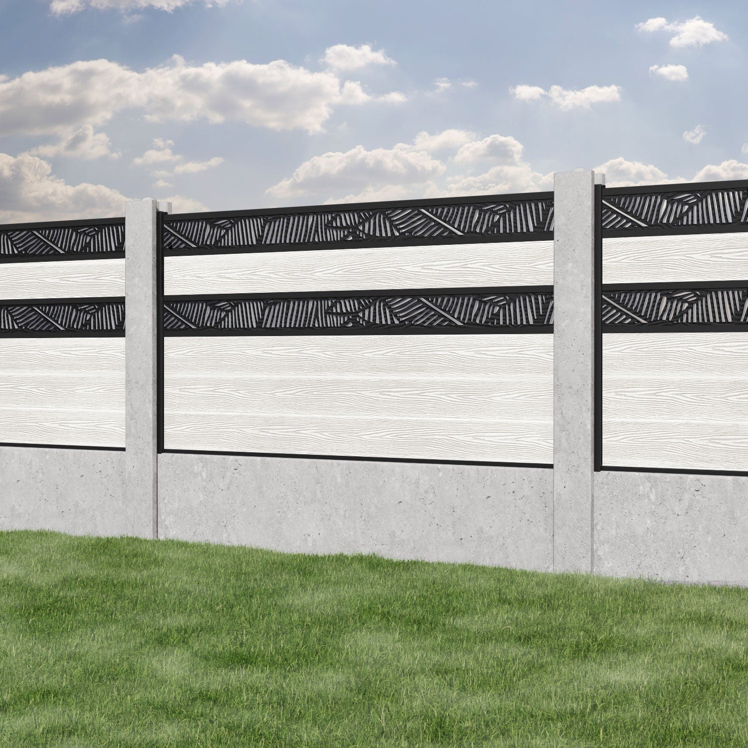 Classic Feather Split Screen Fence Panel - Light Stone - for existing concrete posts