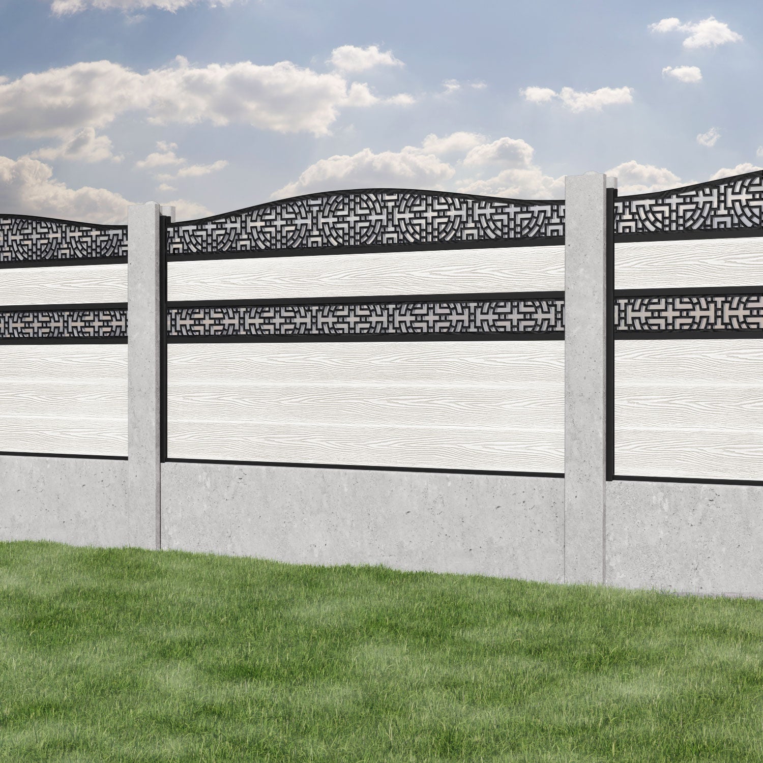 Classic Kumo Curved Top Split Screen Fence Panel - Light Stone - for existing concrete posts