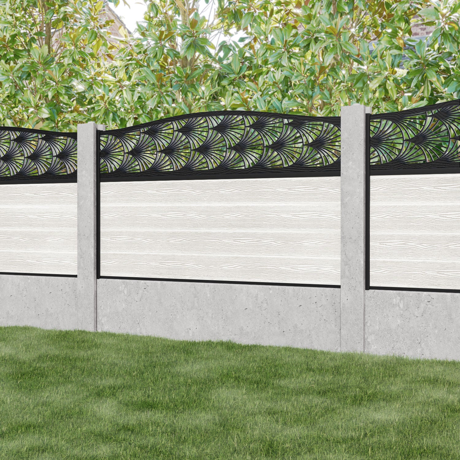 Fusion Laurel Curved Top Fence Panel - Light Stone - for existing concrete posts