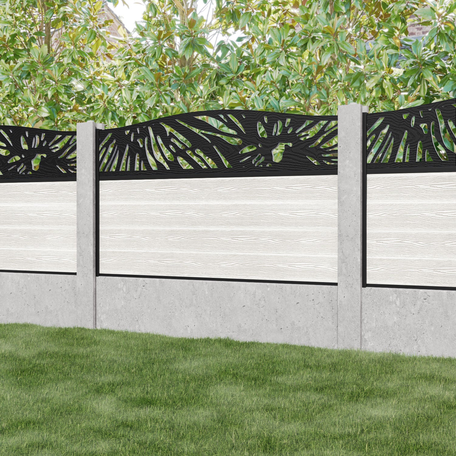 Fusion Poppy Curved Top Fence Panel - Light Stone - for existing concrete posts