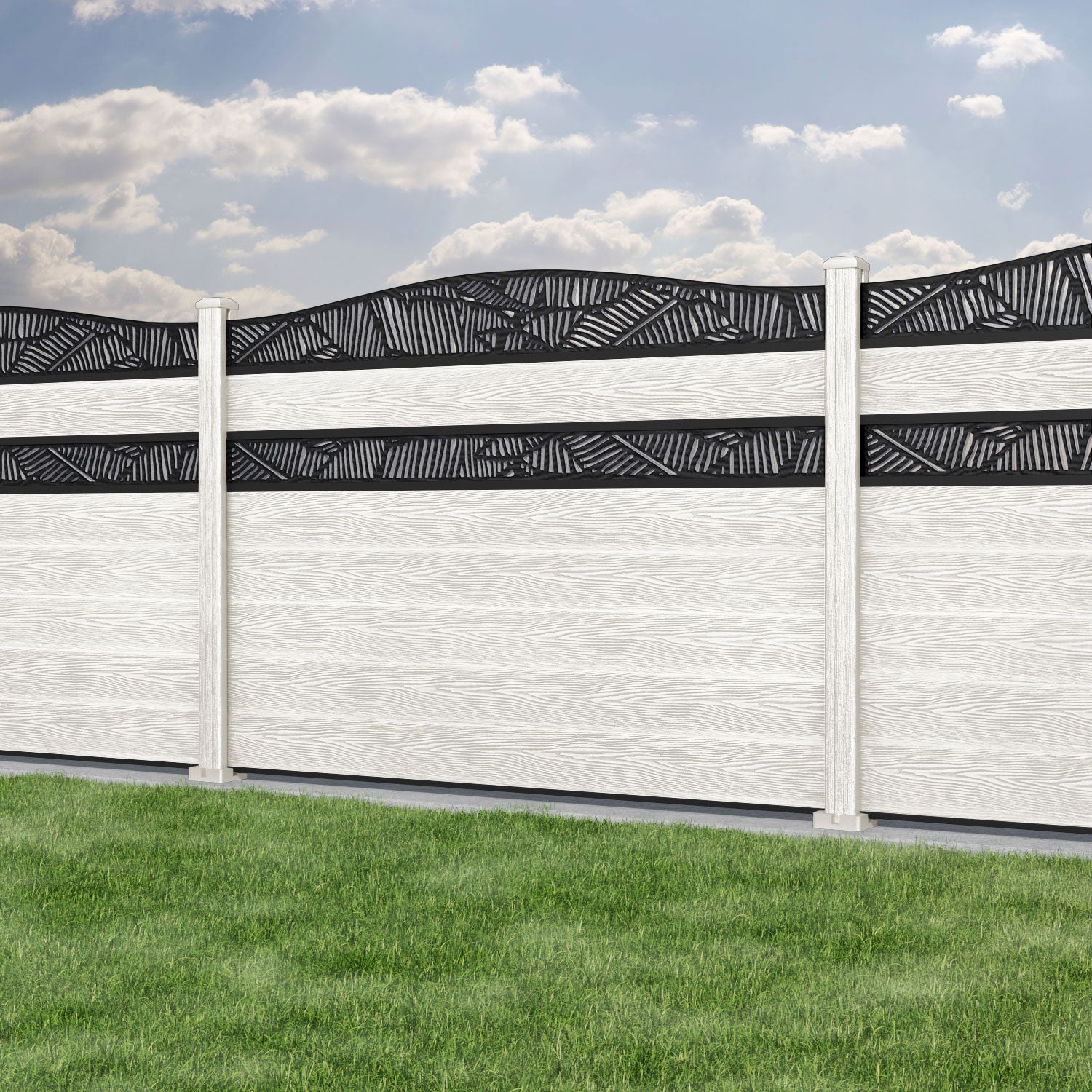Classic Feather Curved Top Split Screen Fence Panel - Light Stone - with our composite posts