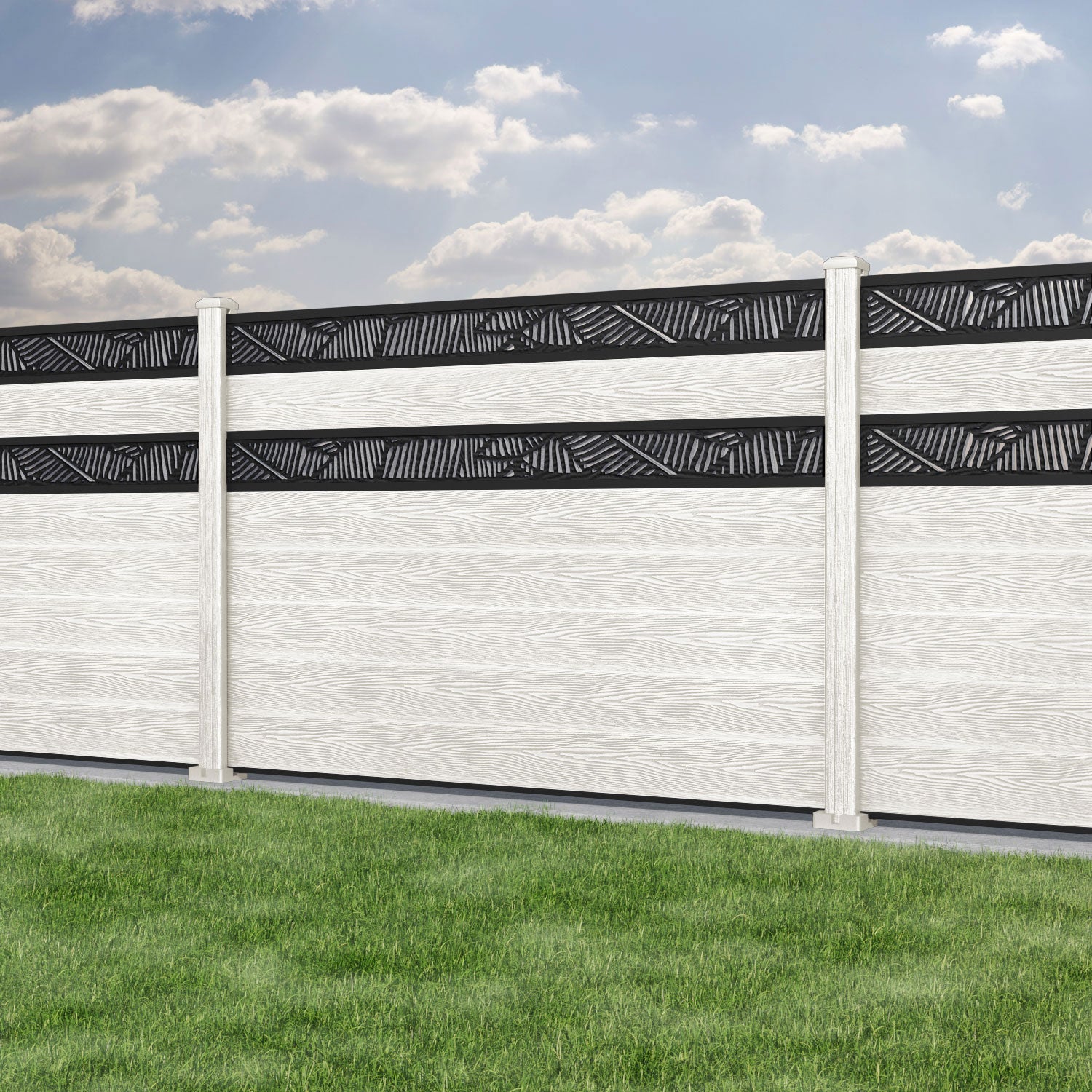 Classic Feather Split Screen Fence Panel - Light Stone - with our composite posts
