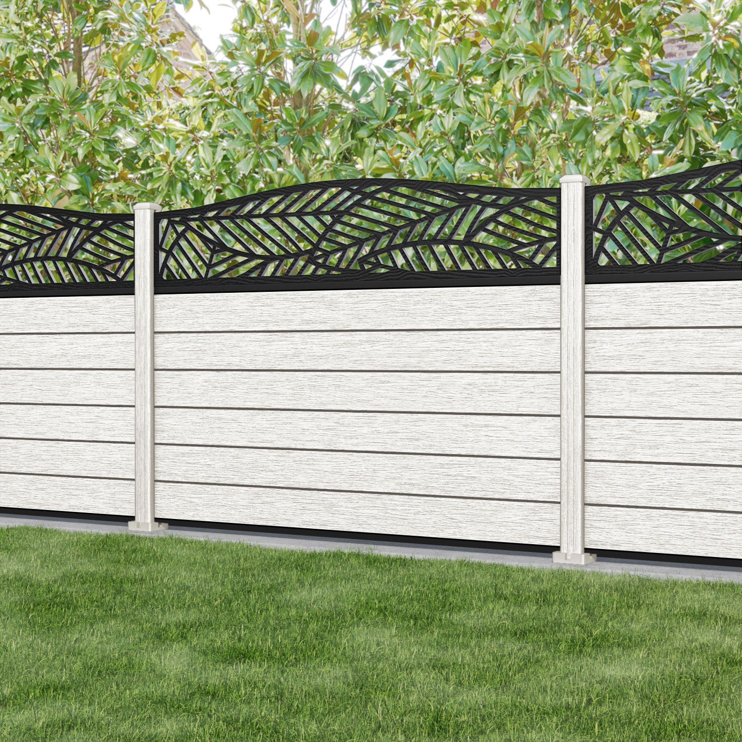 Fusion Habitat Curved Top Fence Panel - Light Stone - with our composite posts