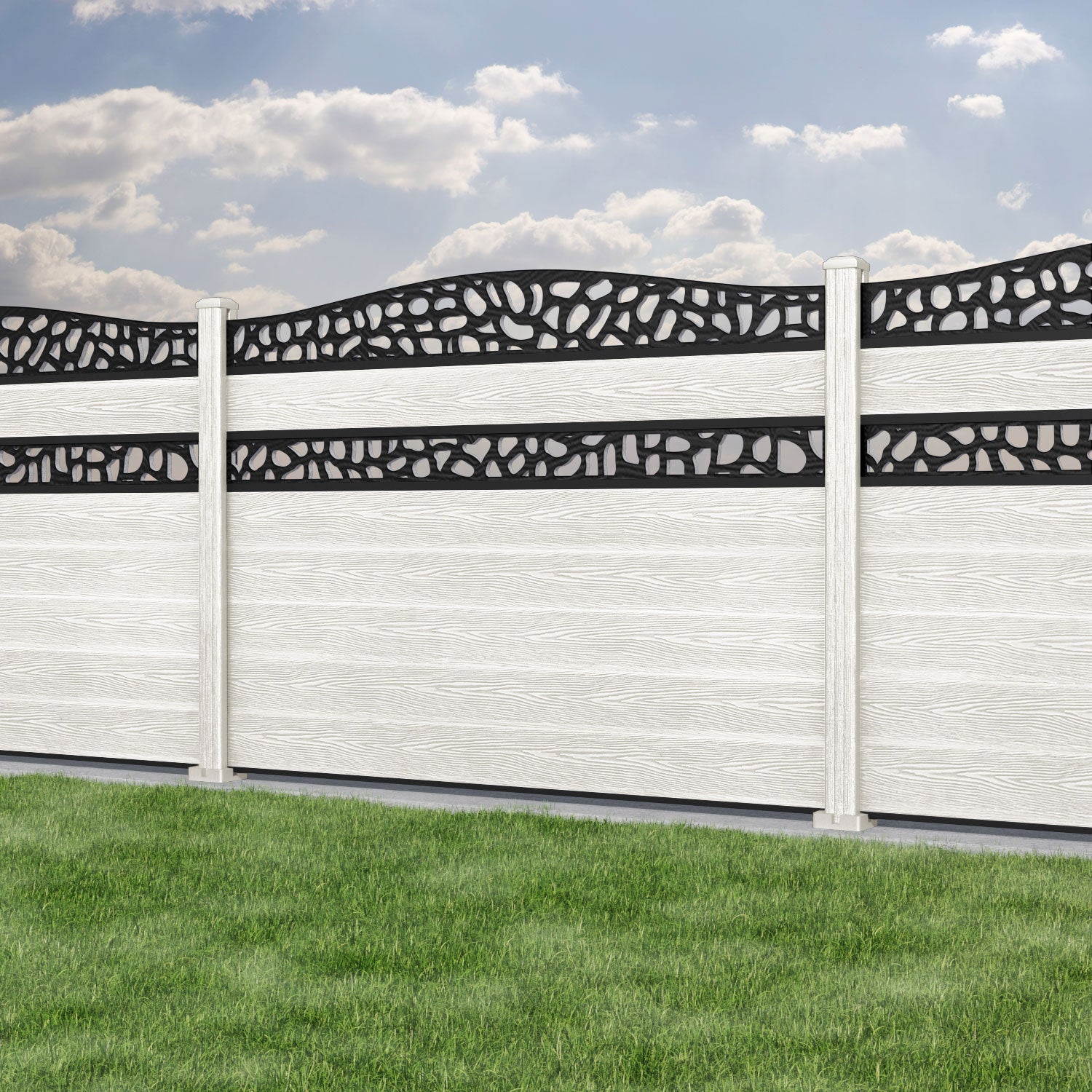 Classic Pebble Curved Top Split Screen Fence Panel - Light Stone - with our composite posts