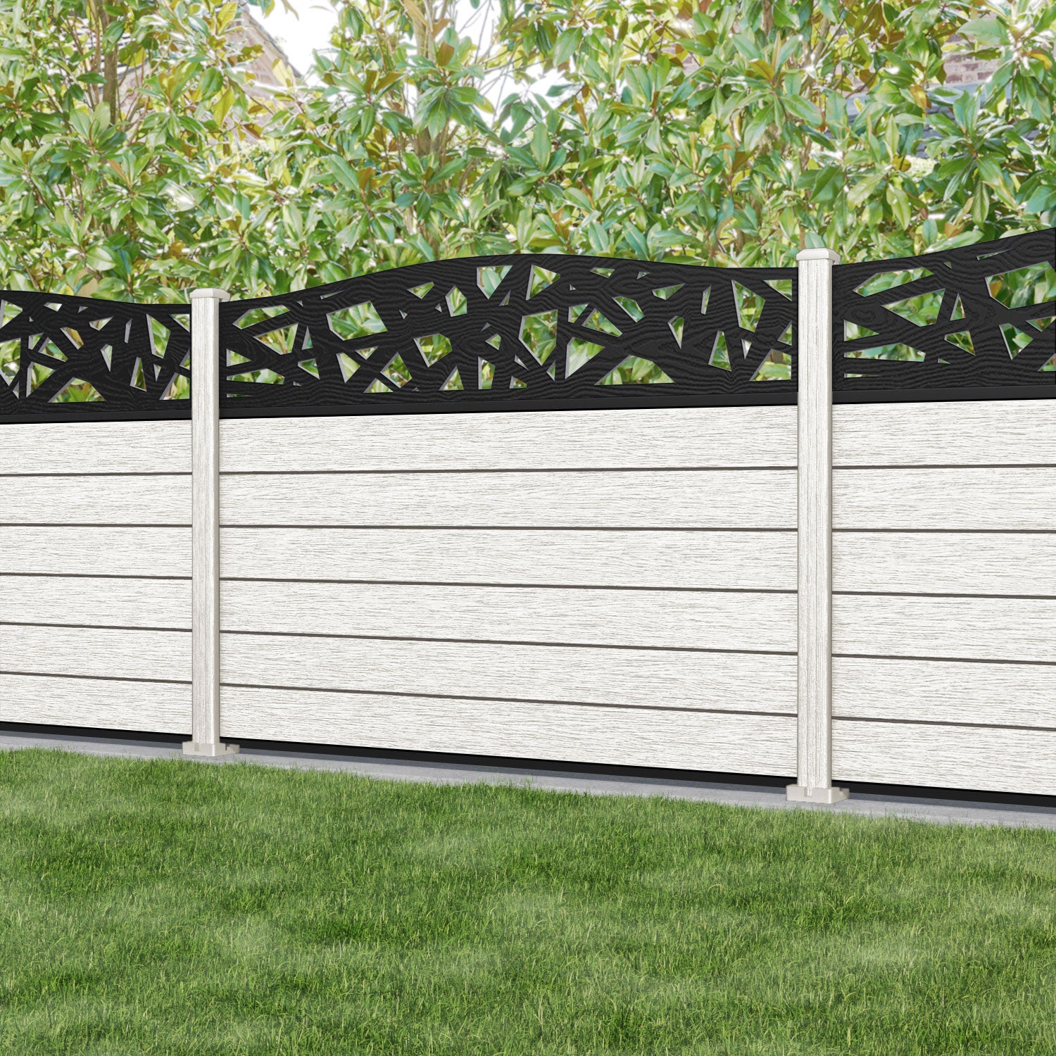 Fusion Prism Curved Top Fence Panel - Light Stone - with our composite posts