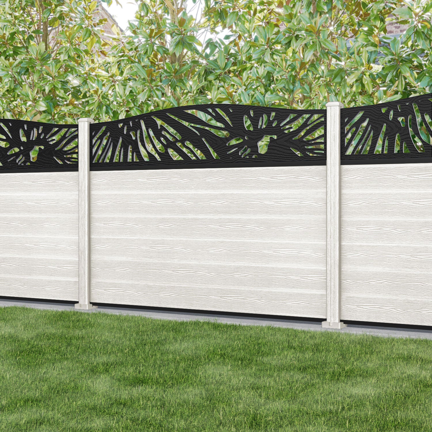 Classic Poppy Curved Top Fence Panel - Light Stone - with our composite posts