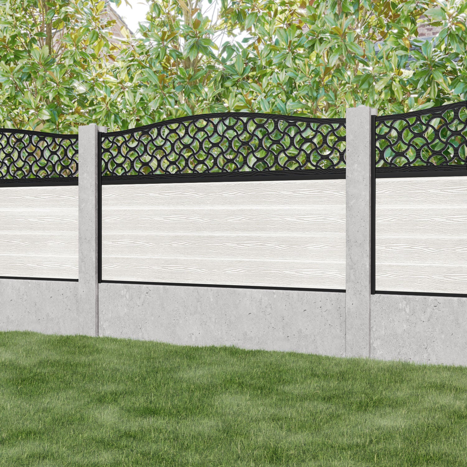 Fusion Vida Curved Top Fence Panel - Light Stone - for existing concrete posts