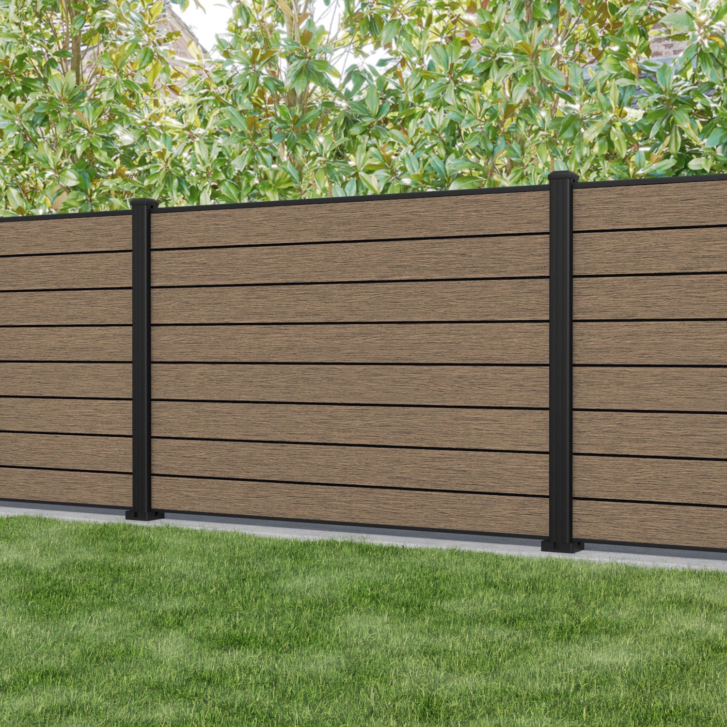 Fusion Fence Panel - Teak - with our aluminium posts