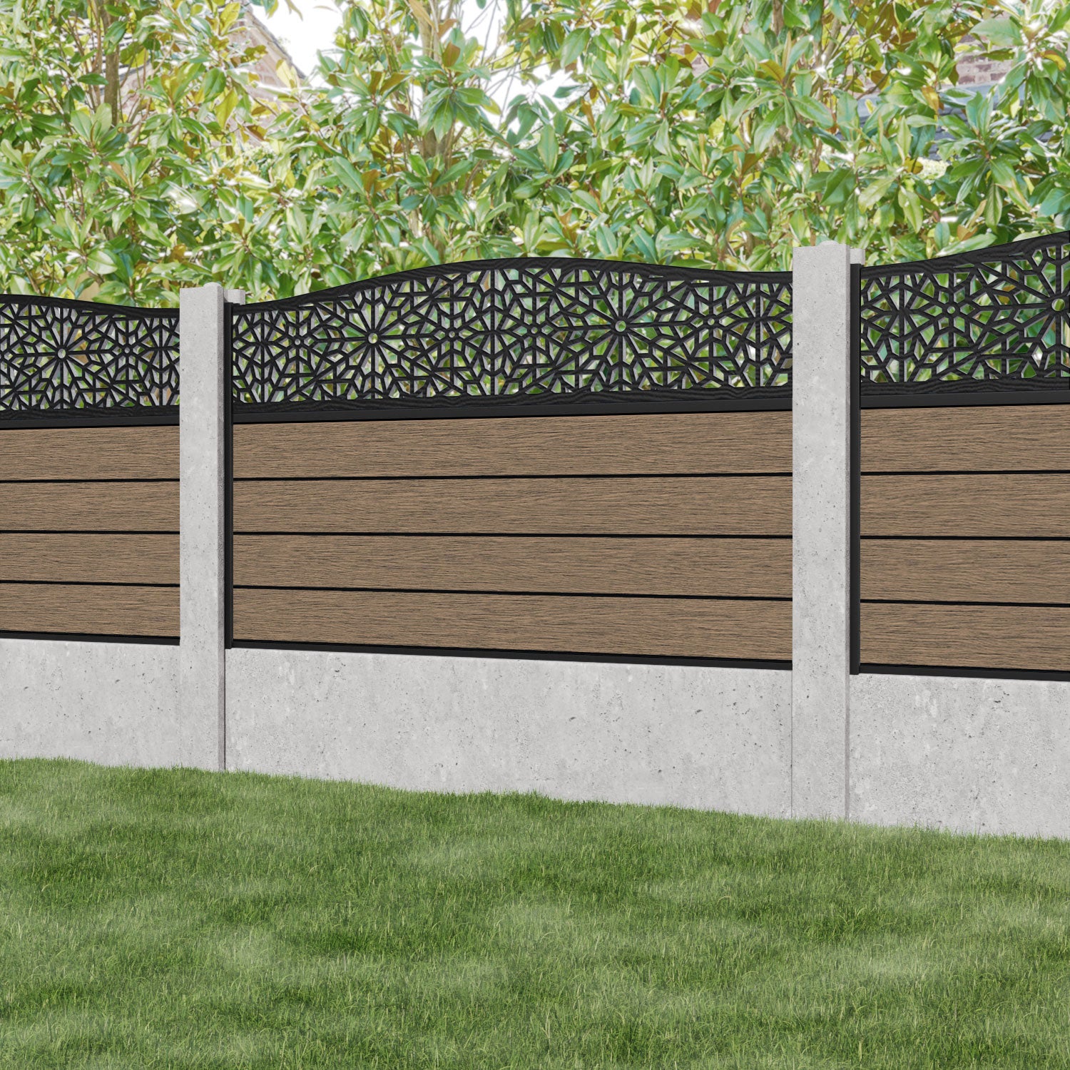 Fusion Alnara Curved Top Fence Panel - Teak - for existing concrete posts