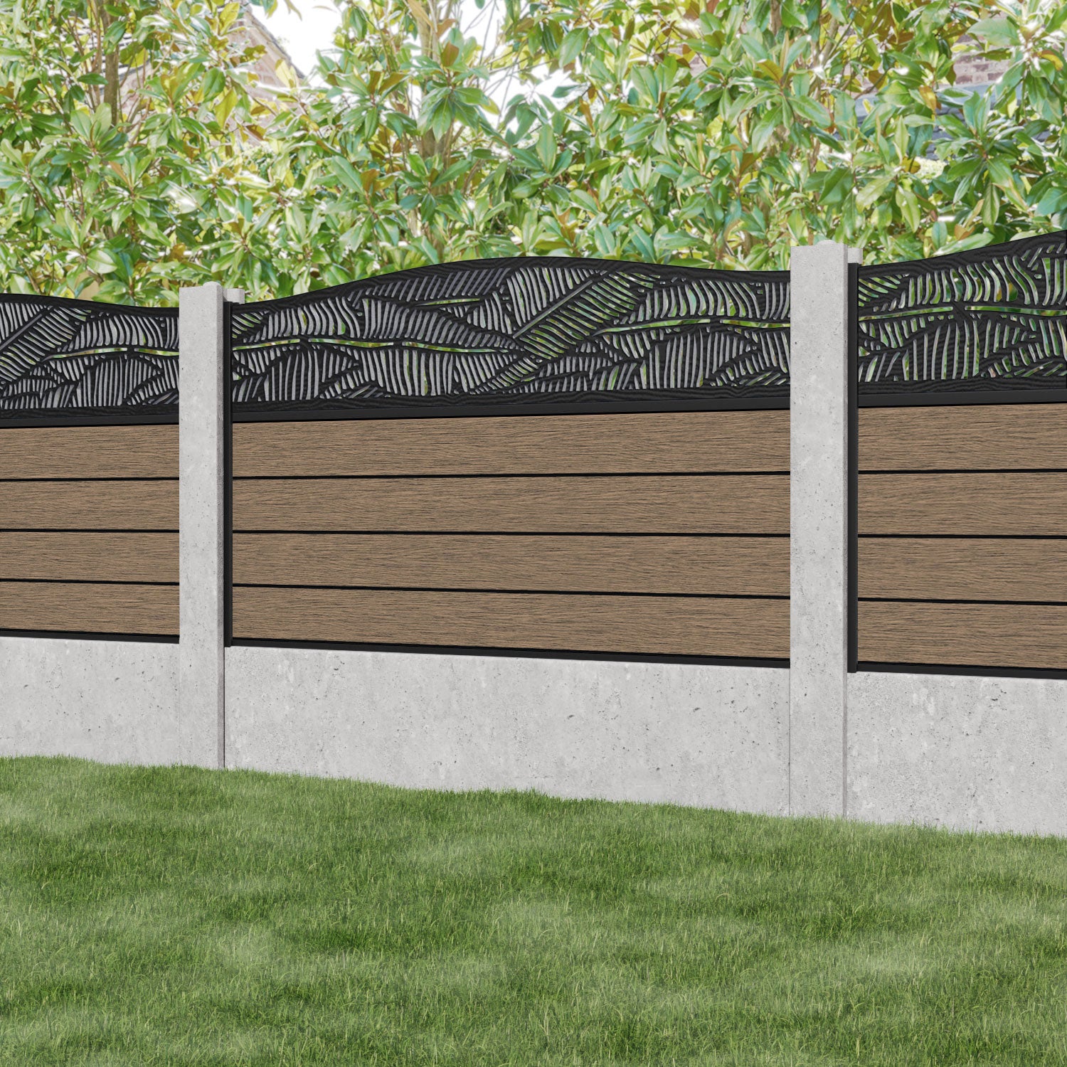 Fusion Feather Curved Top Fence Panel - Teak - for existing concrete posts