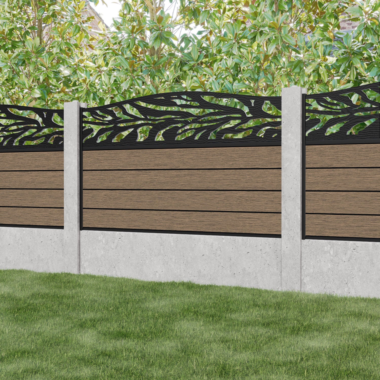 Fusion Malawi Curved Top Fence Panel - Teak - for existing concrete posts
