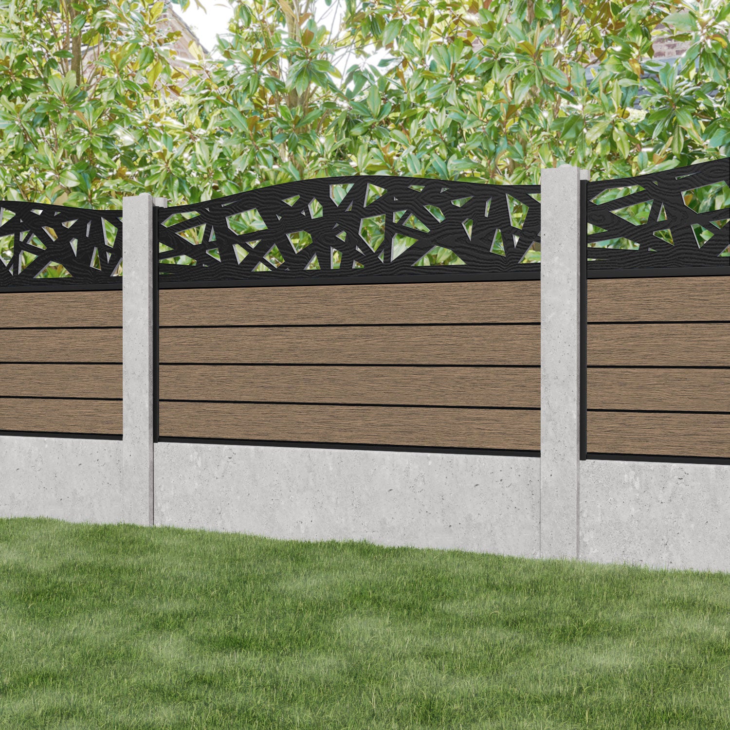Fusion Prism Curved Top Fence Panel - Teak - for existing concrete posts