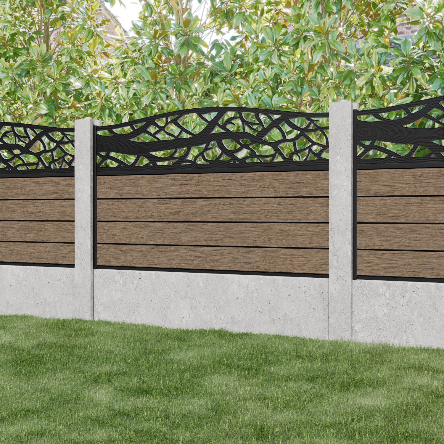 Fusion Twilight Curved Top Fence Panel - Teak - for existing concrete posts
