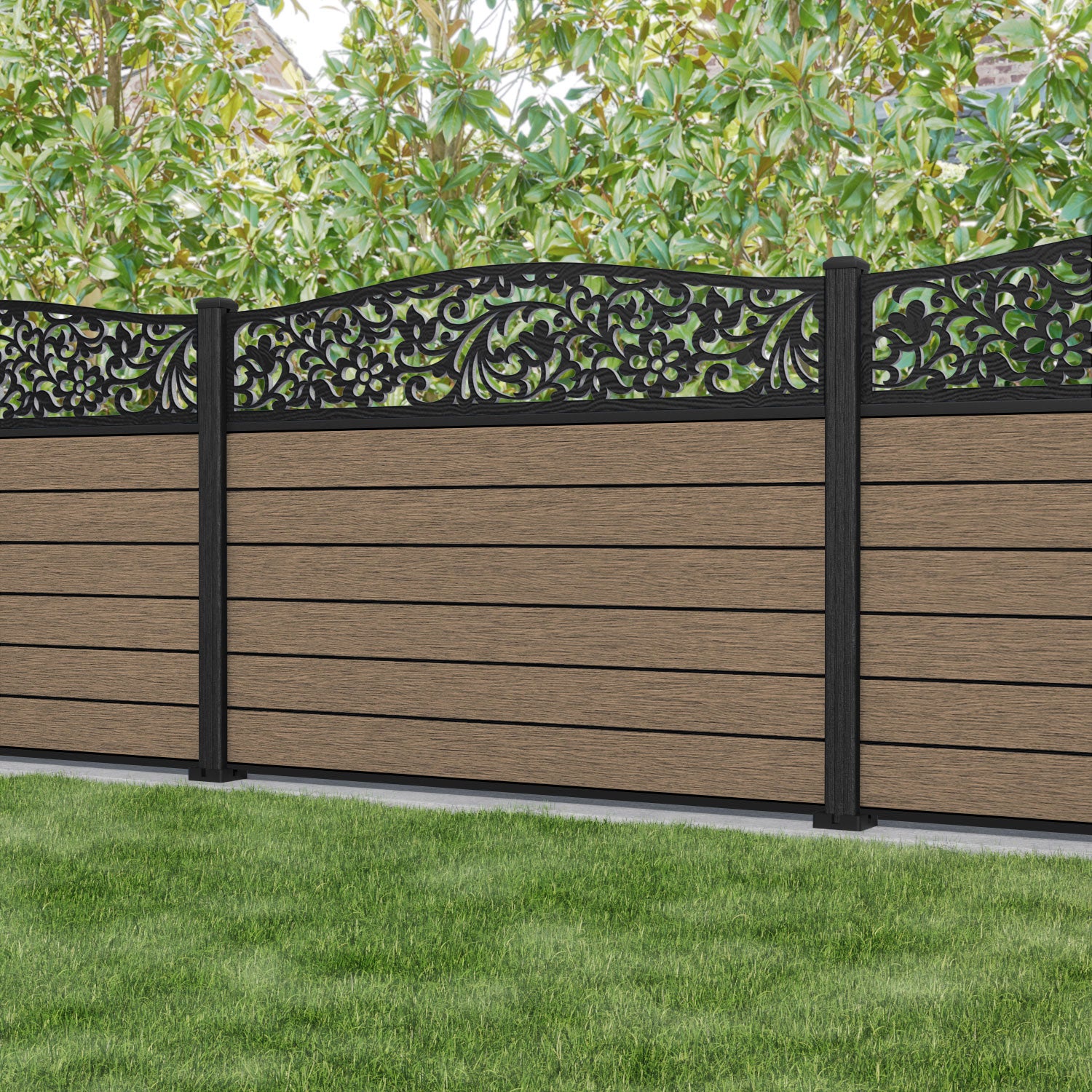 Fusion Eden Curved Top Fence Panel - Teak - with our composite posts