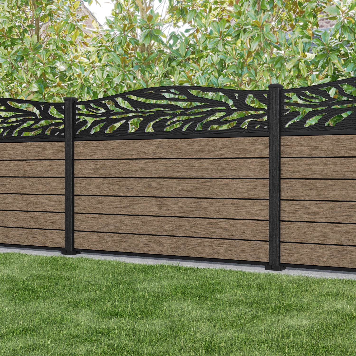 Fusion Malawi Curved Top Fence Panel - Teak - with our composite posts