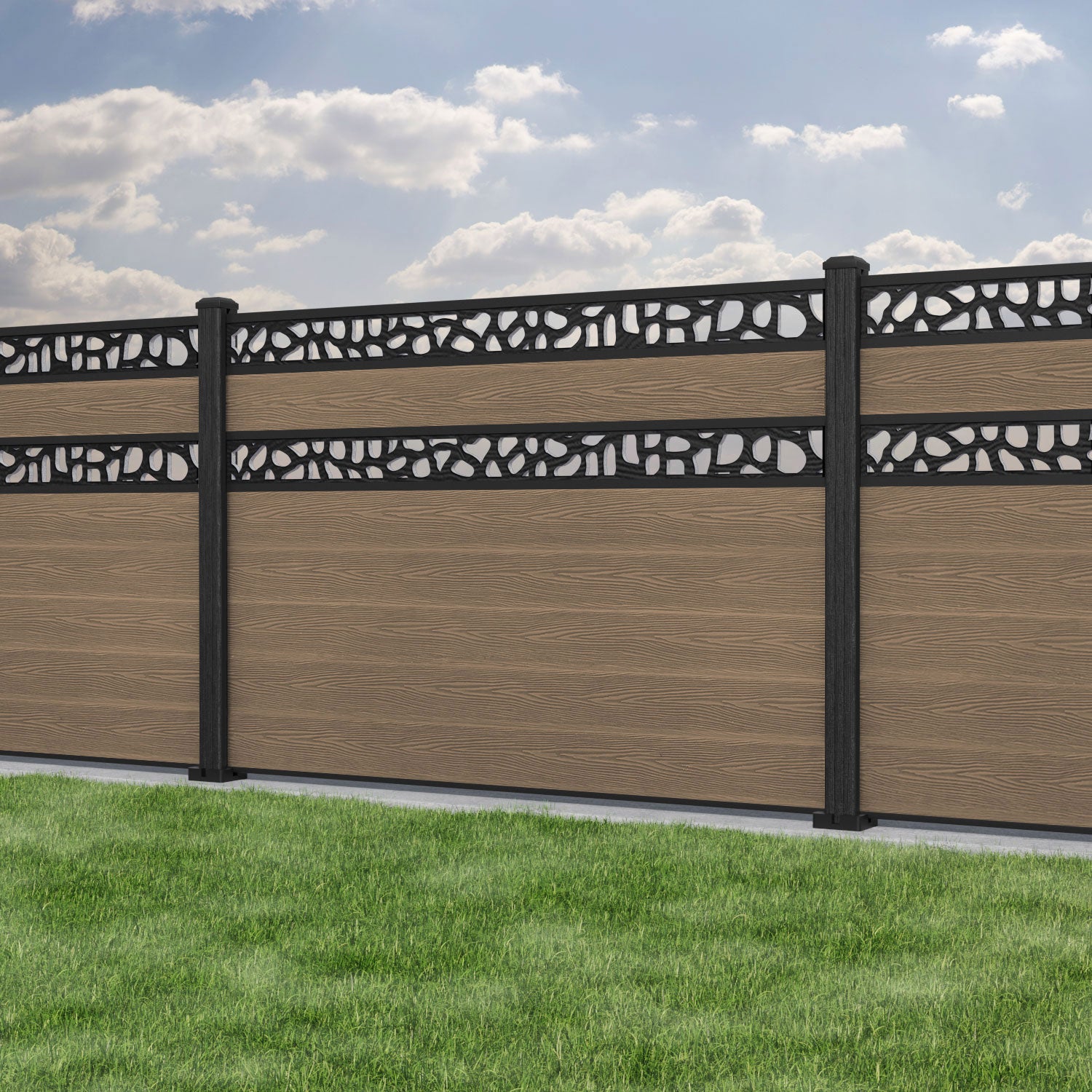 Classic Pebble Split Screen Fence Panel - Teak - with our composite posts