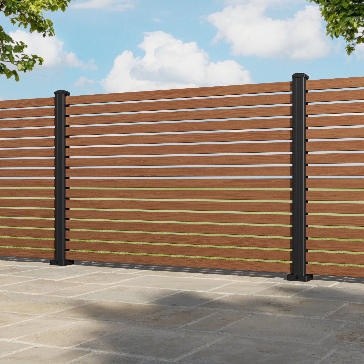 Aria Aluminium Fence Panel - Teak - with our aluminium posts