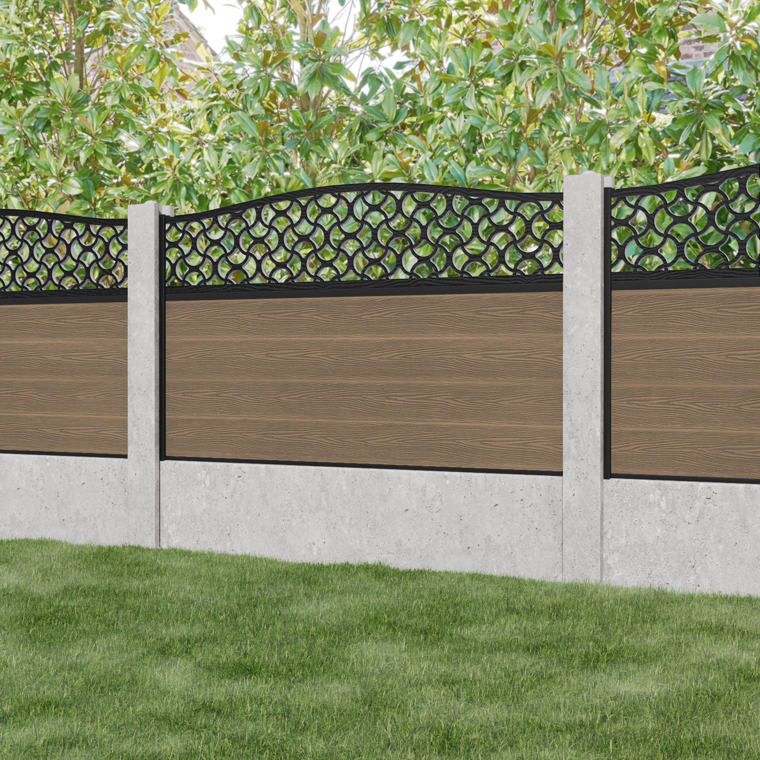 Classic Vida Curved Top Fence Panel - Teak - for existing concrete posts