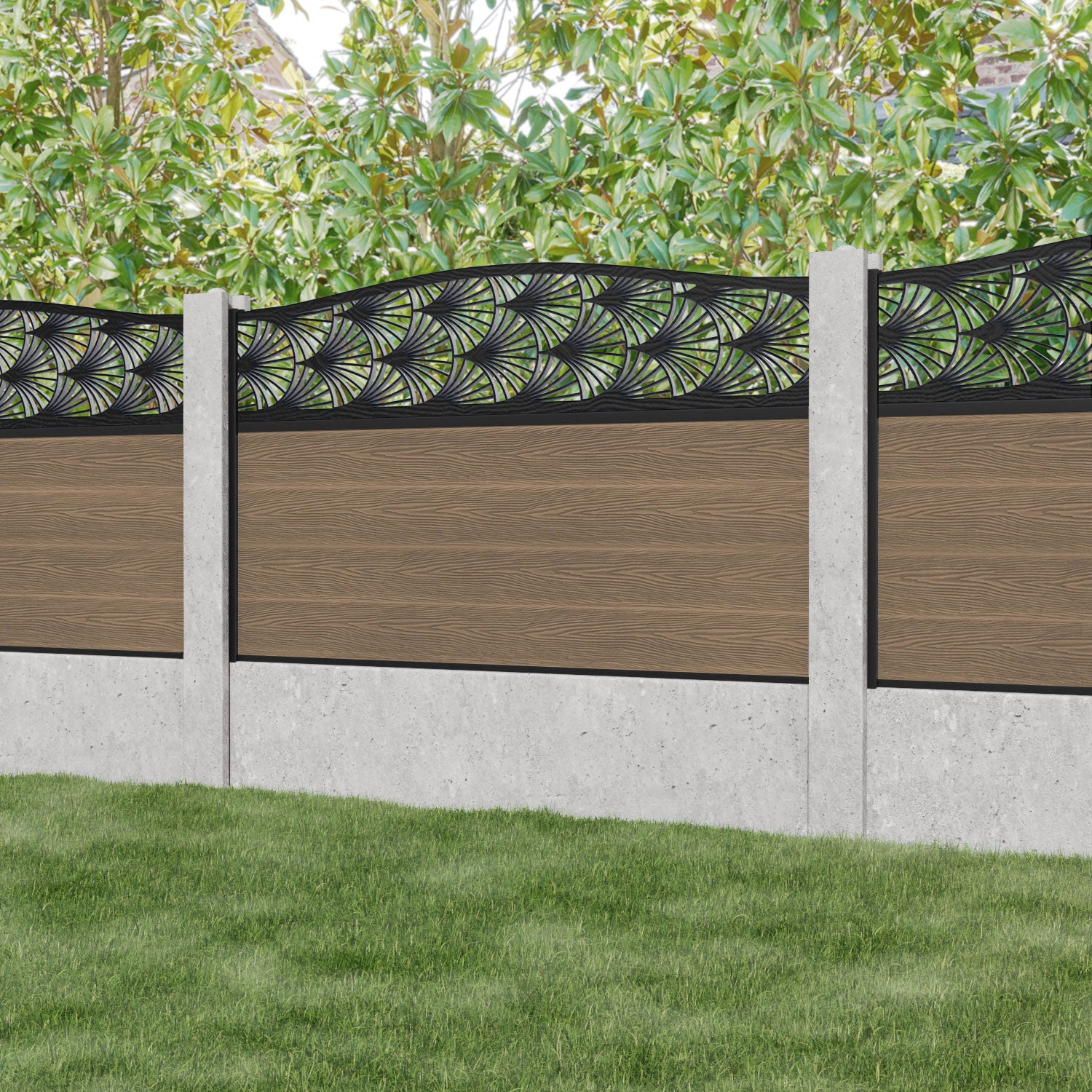 Fusion Laurel Curved Top Fence Panel - Teak - for existing concrete posts