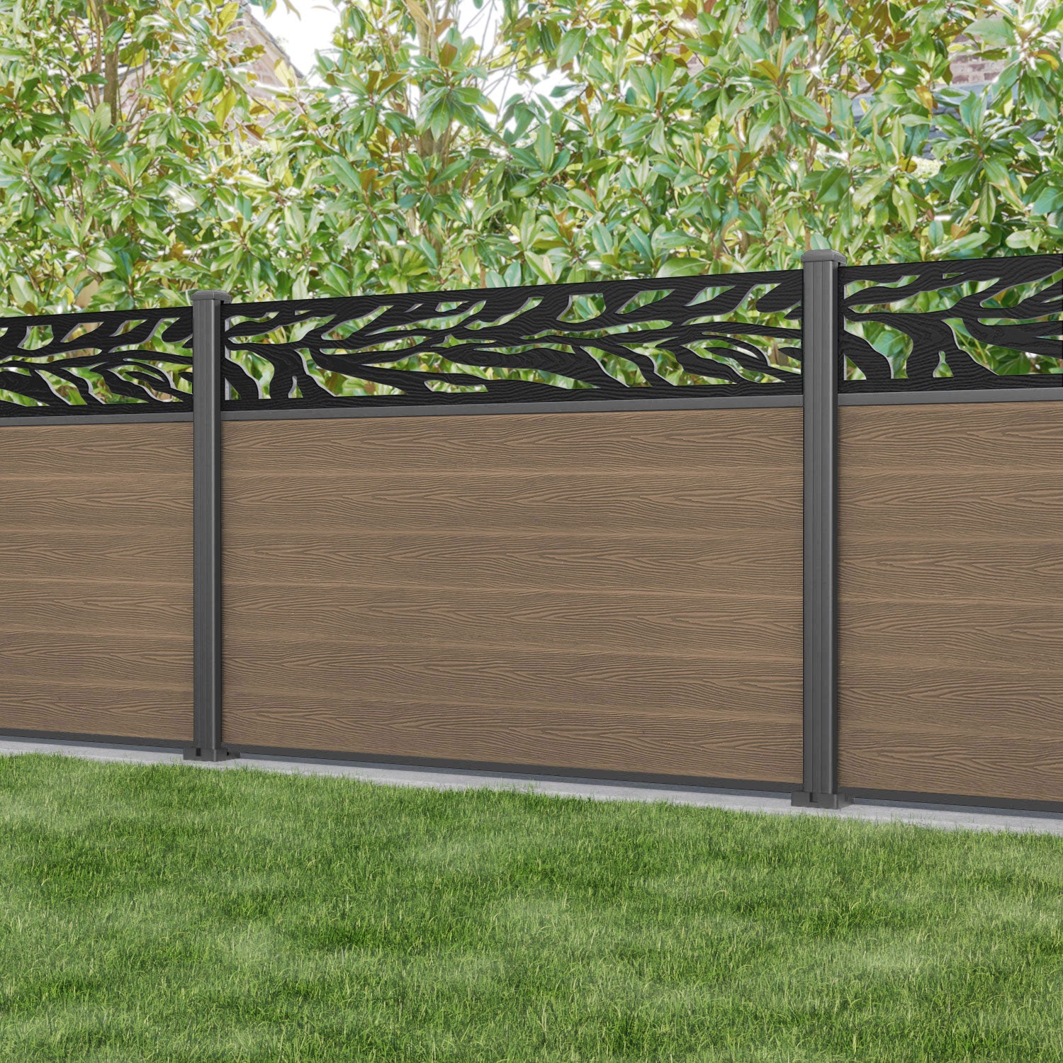 Classic Malawi Fence Panel - Teak - with our aluminium posts