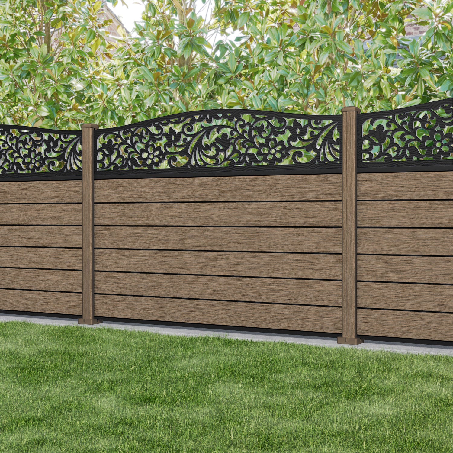 Fusion Eden Curved Top Fence Panel - Teak - with our composite posts
