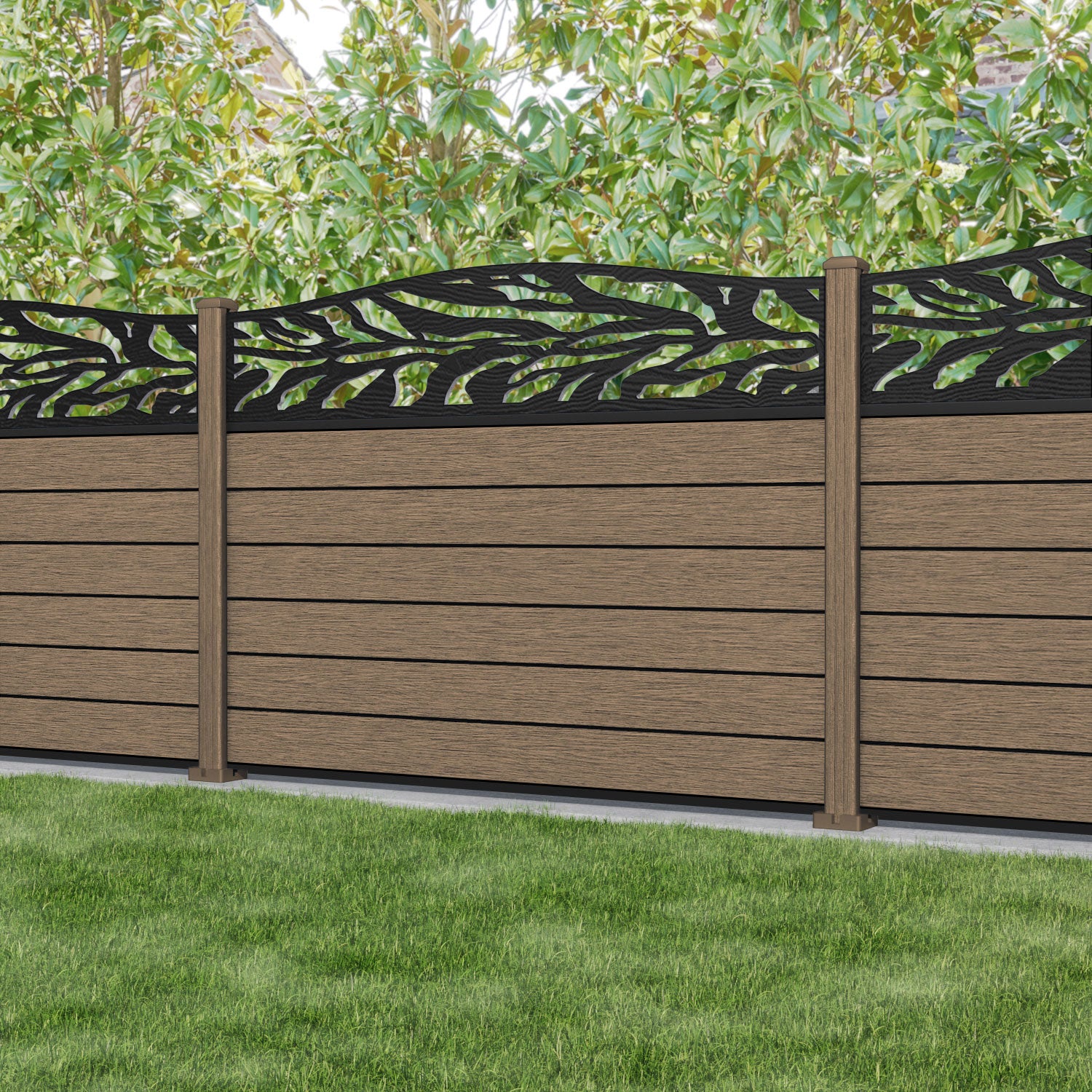 Fusion Malawi Curved Top Fence Panel - Teak - with our composite posts