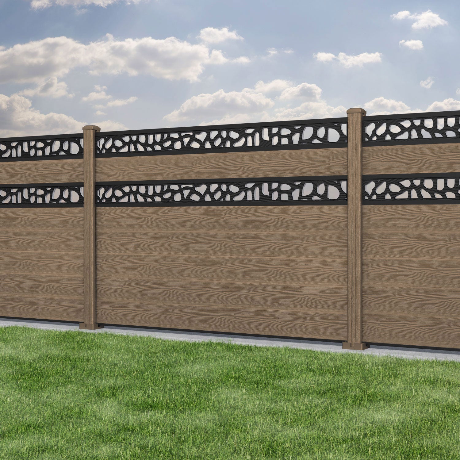 Classic Pebble Split Screen Fence Panel - Teak - with our composite posts