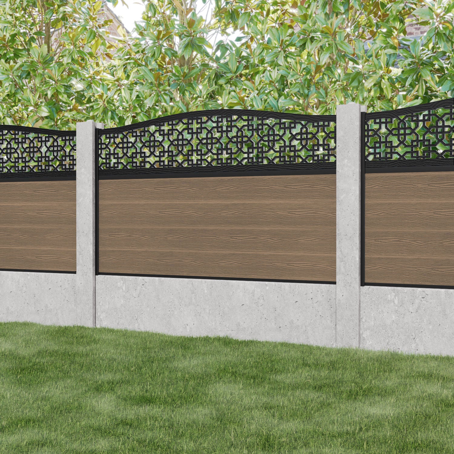 Fusion Zaria Curved Top Fence Panel - Teak - for existing concrete posts
