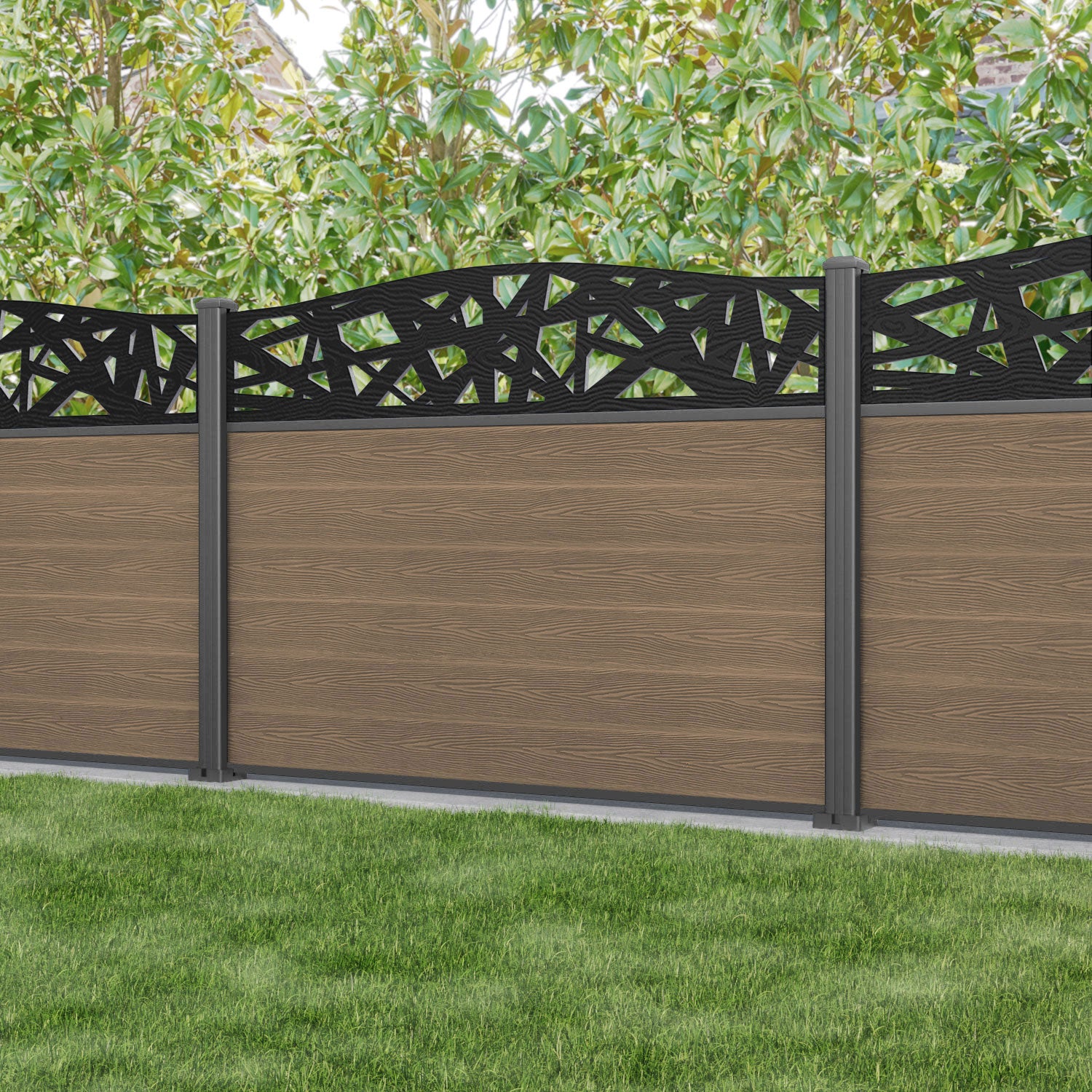 Classic Prism Curved Top Fence Panel - Teak - with our aluminium posts