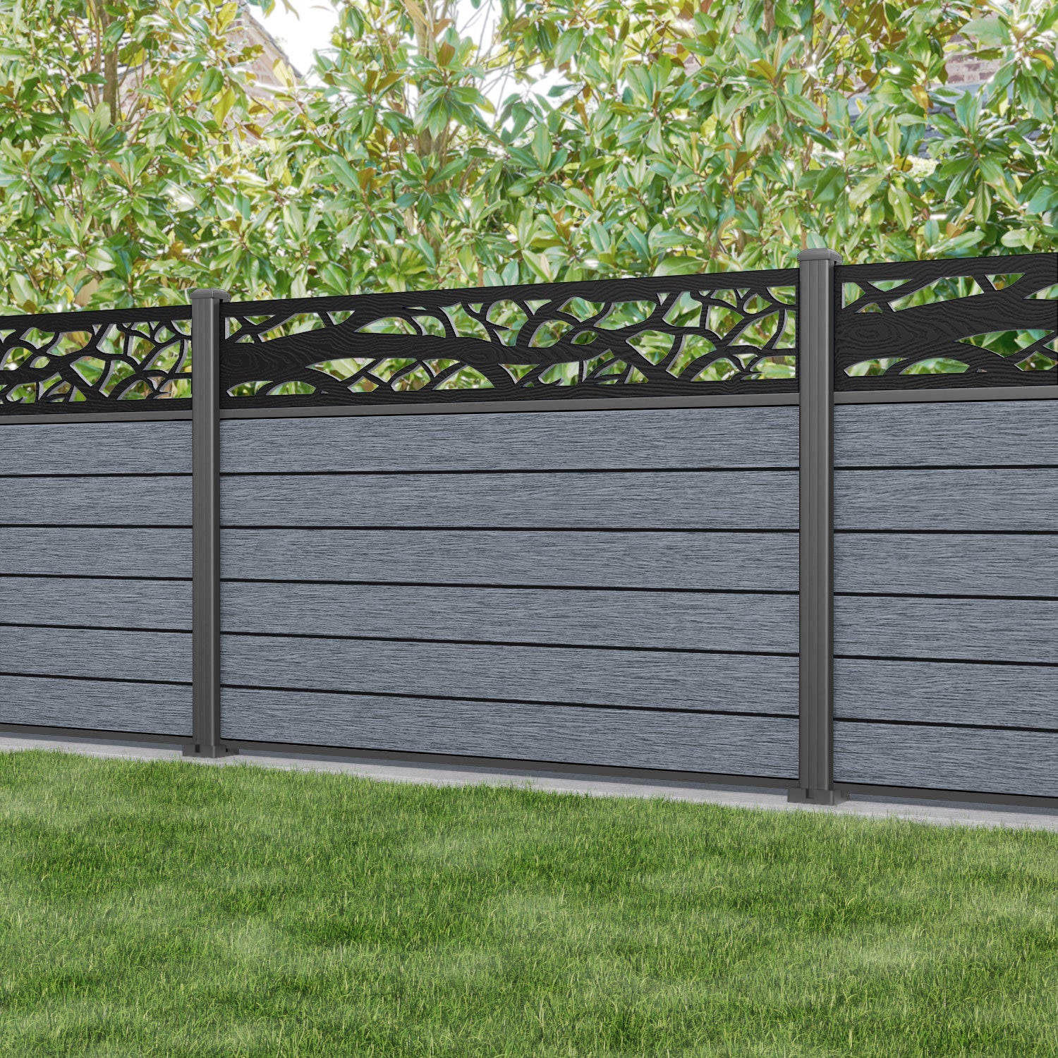 Fusion Twilight Fence Panel - Anthracite - with our aluminium posts